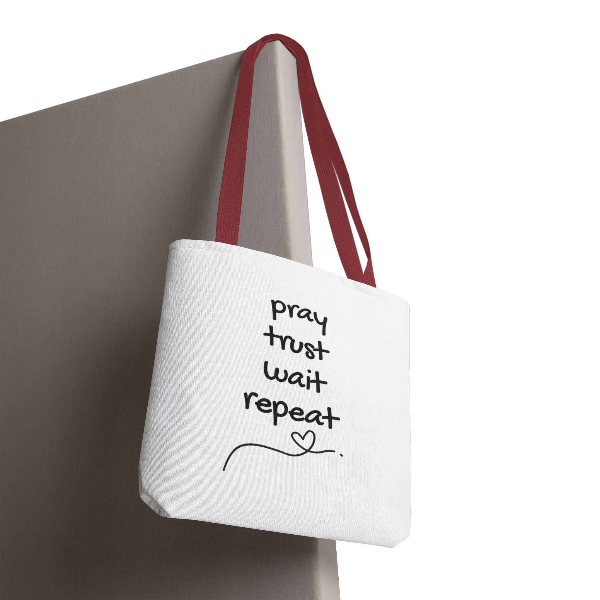 Pray Trust Wait Repeat Tote Bag — Inspirational Faith Canvas Tote