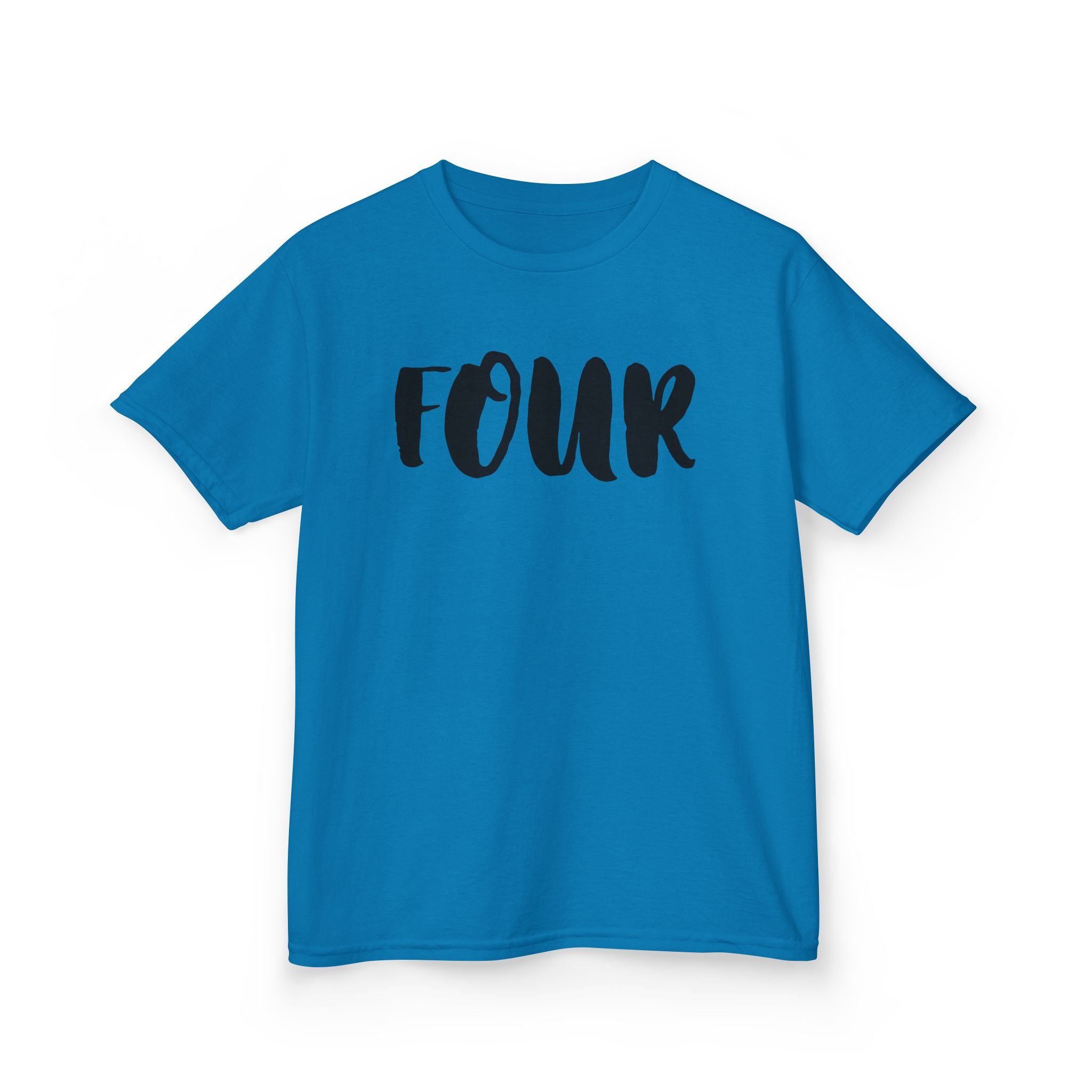 Kids 'Four' Birthday T‑Shirt — Fun Script Number Tee for 4-Year-Olds
