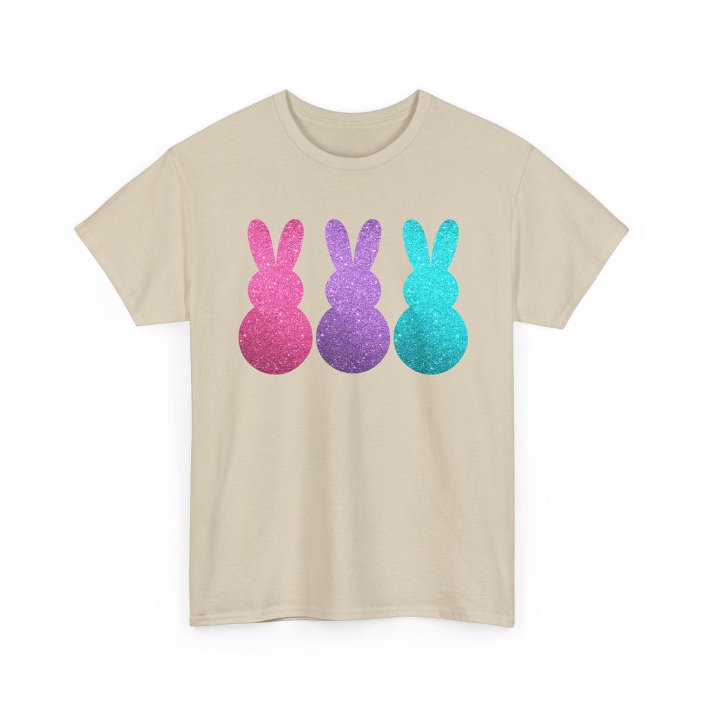 Glitter Pastel Bunny Trio Tee | Easter Rabbit Silhouette Shirt