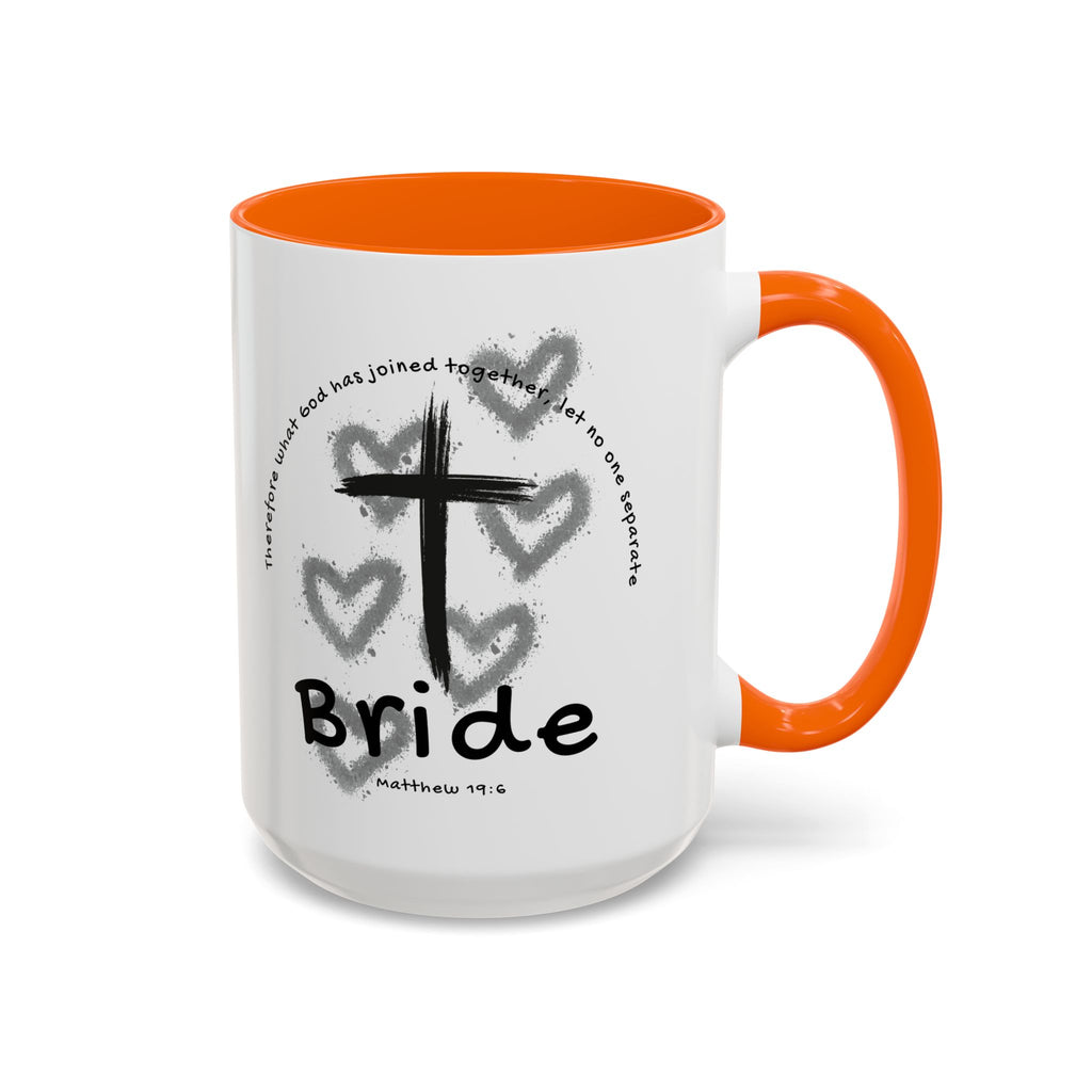 Bride Coffee Mug — Christian Cross & Hearts Accent Mug (Matthew 19:6)