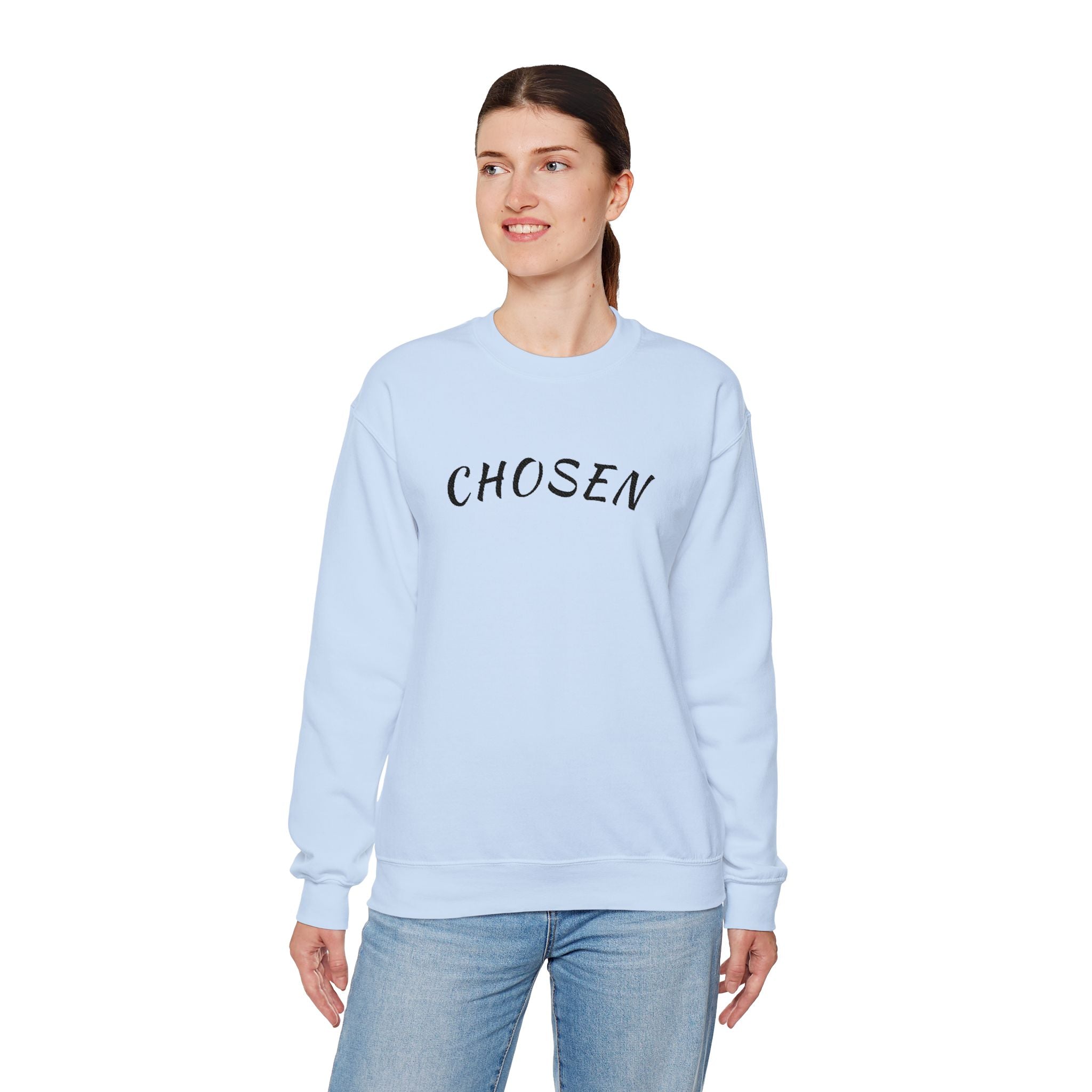 Embroidered Chosen Crewneck Sweatshirt — Minimalist Pullover with 'CHOSEN' Text