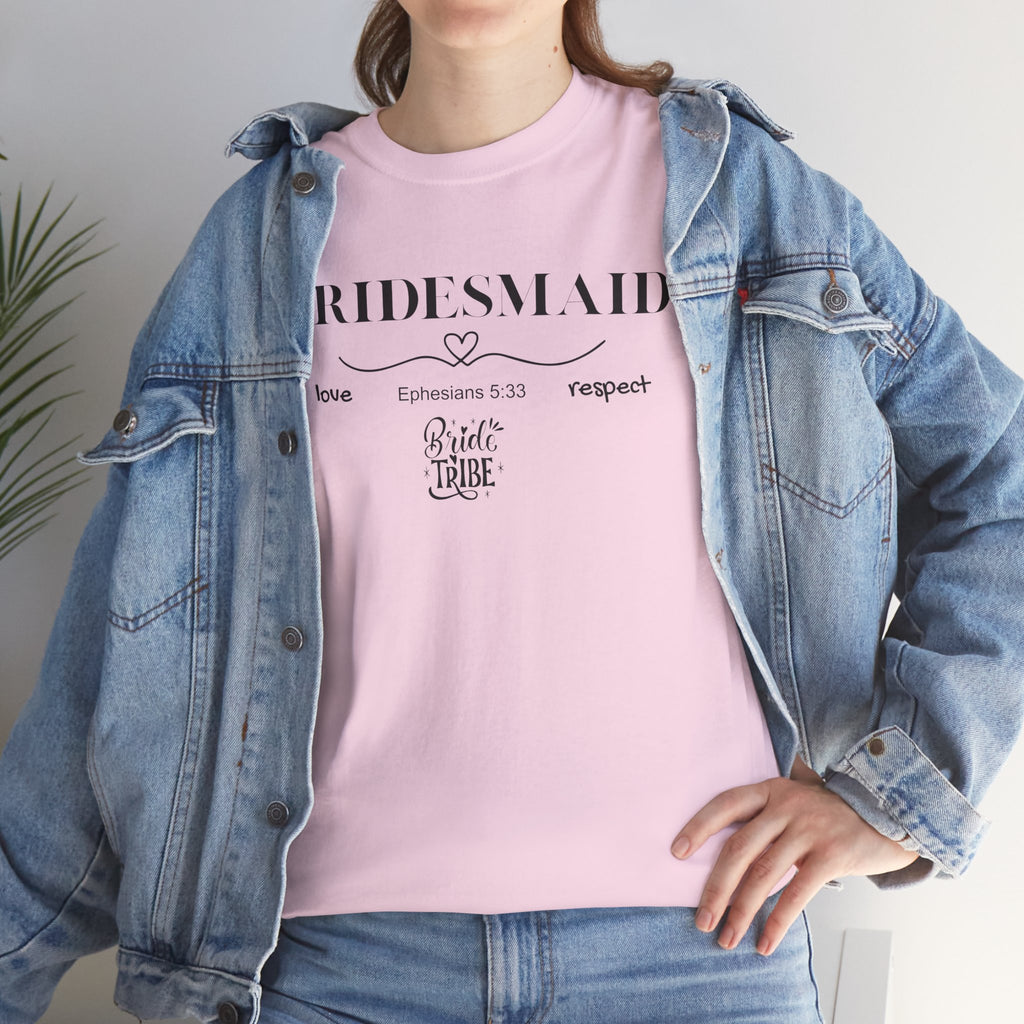 Bridesmaid T-Shirt — Elegant Script Bridal Party Tee (‘Bridesmaid’ with Heart) - Christian