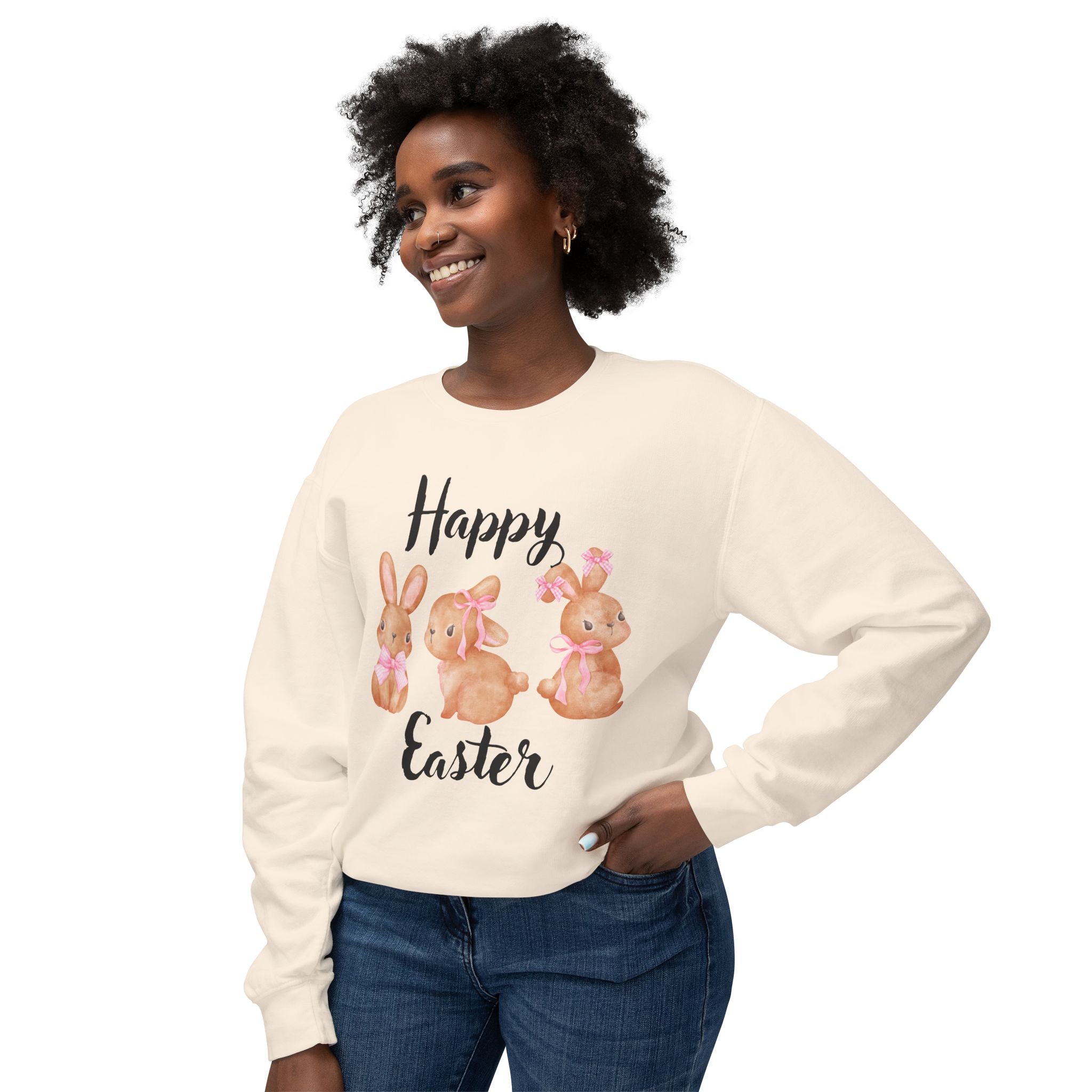 Comfort Colors - Easter Bunny Crewneck Sweatshirt – "Happy Easter" Pastel Bunny Design