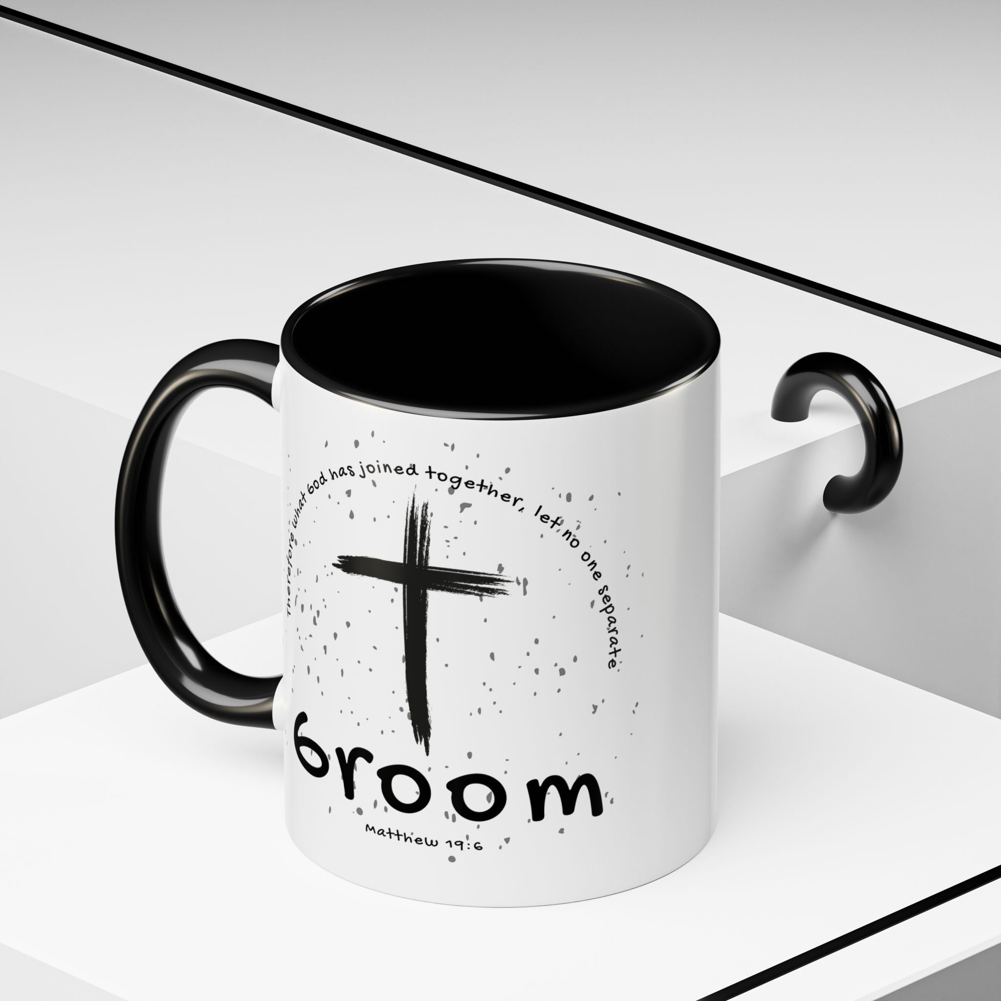 Groom Faith Coffee Mug – Cross & Matthew 19:6 Wedding Gift