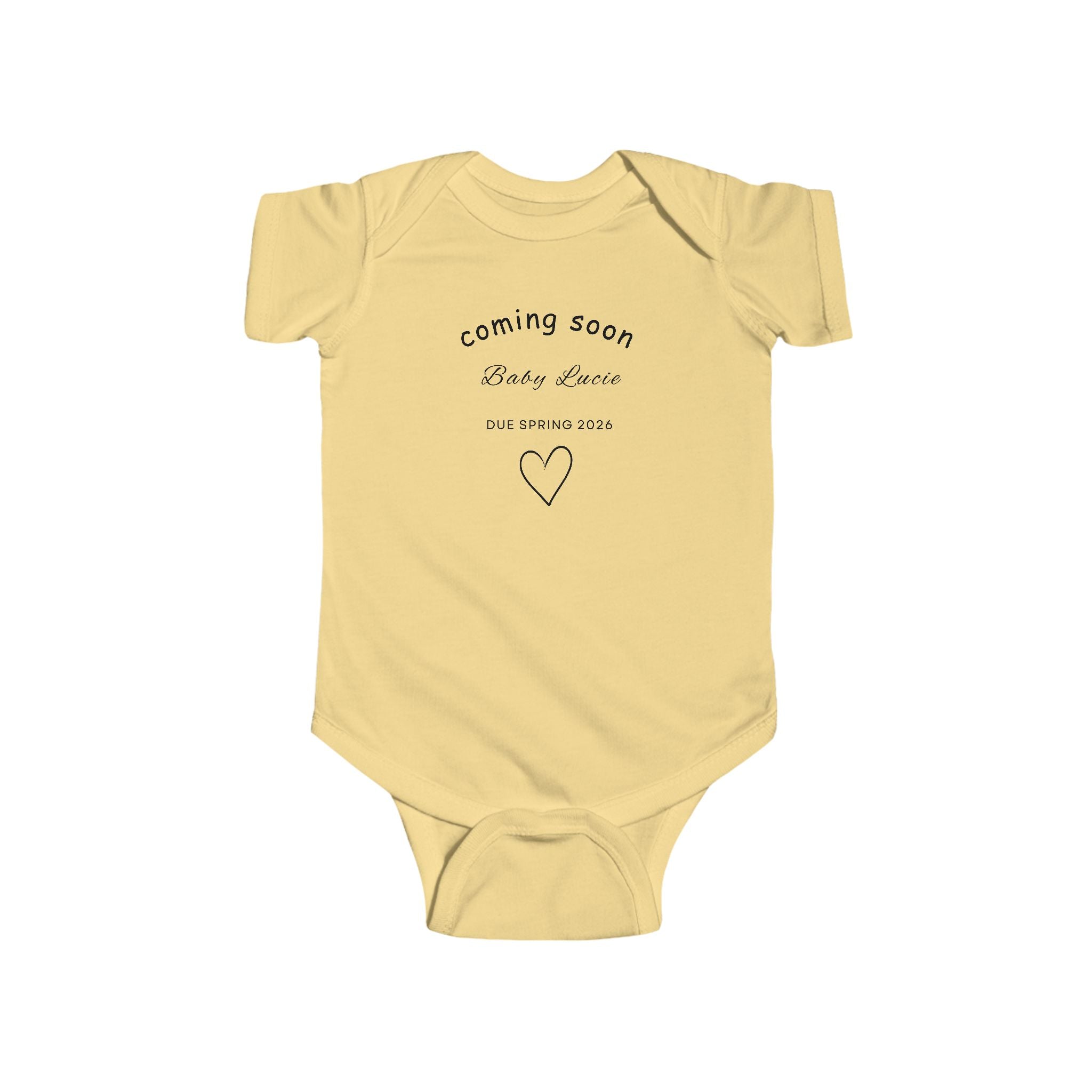 Coming Soon Baby Announcement Bodysuit — 'Coming Soon' Heart, Truck, Flower Newborn Onesie