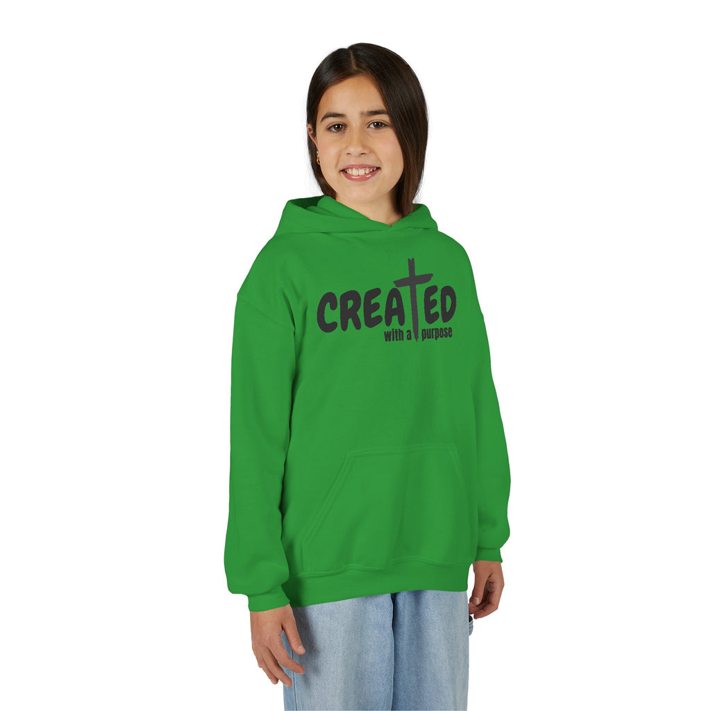 ‘Created With A Purpose’ Youth Hoodie — Christian Faith Kid’s Pullover