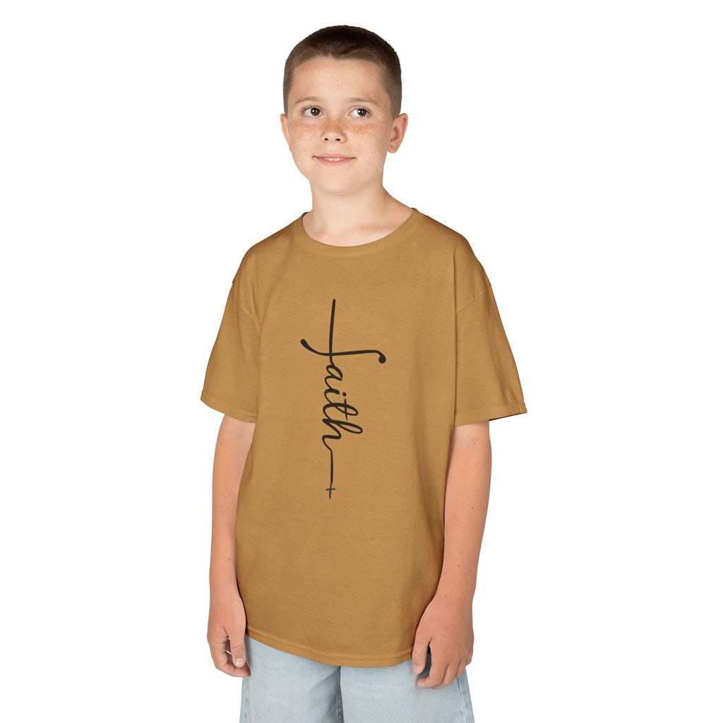 Kids Tee — Vertical "faith" Cross Script Graphic