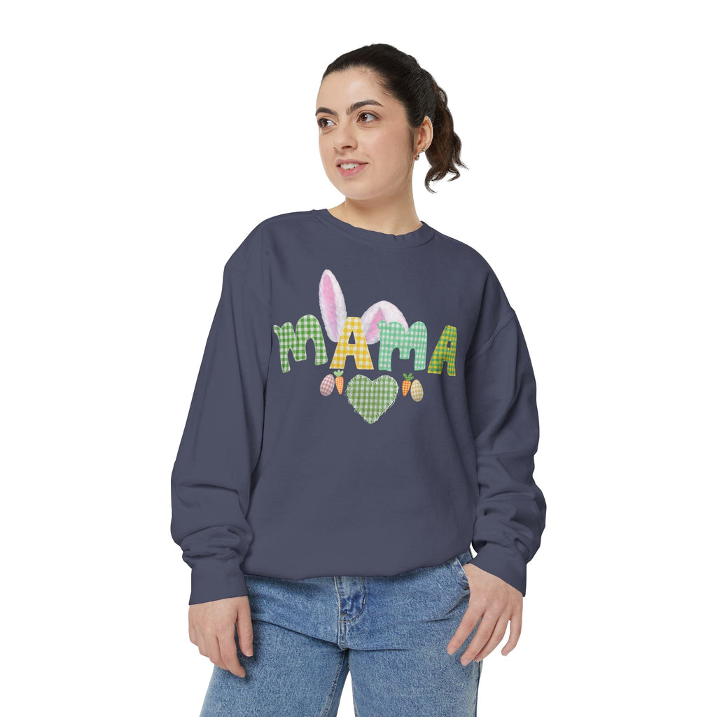 Mama Easter Bunny Sweatshirt — Cute Plaid ‘MAMA’ with Bunny Ears & Eggs