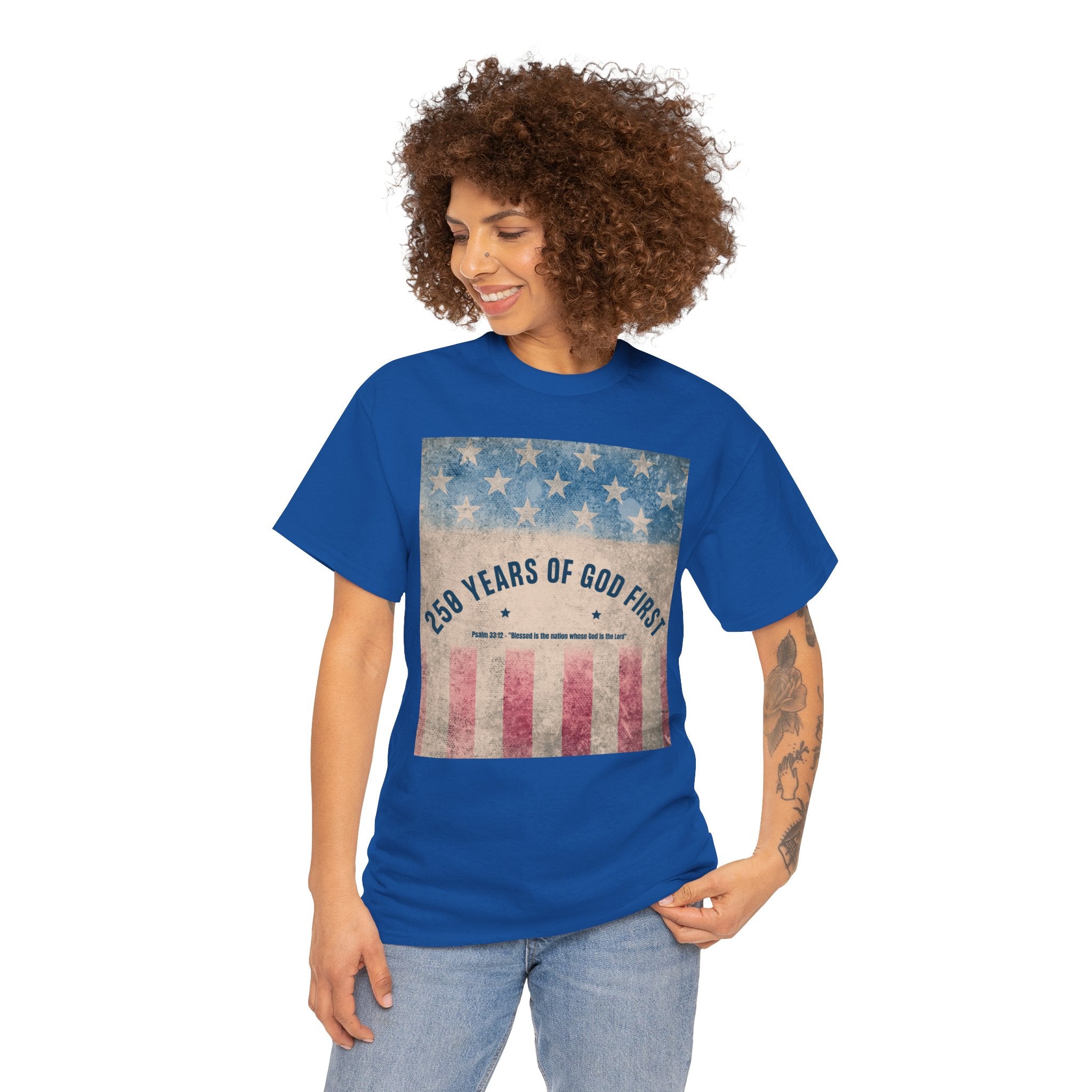 God First 250 Years Vintage American Flag  and Patriotic T-Shirt