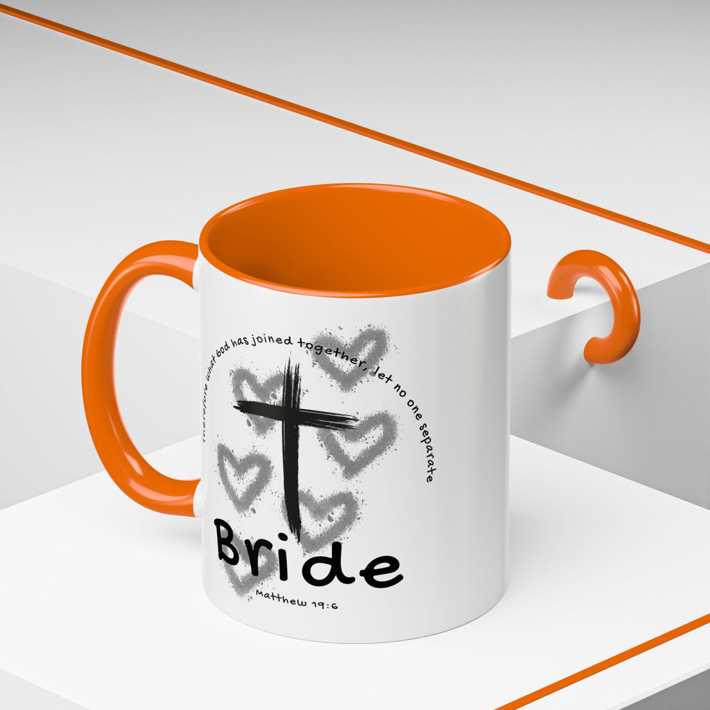 Bride Coffee Mug — Christian Cross & Hearts Accent Mug (Matthew 19:6)