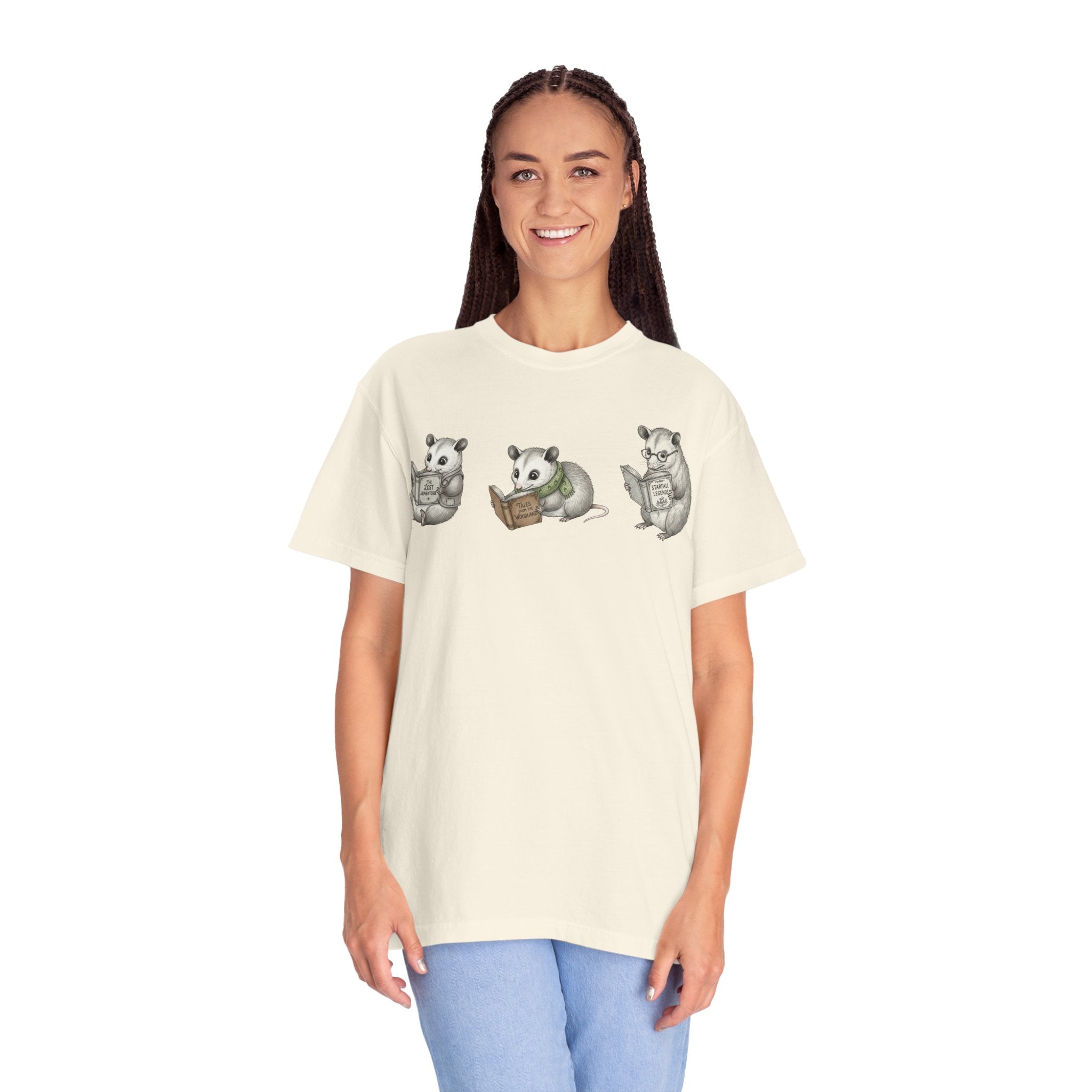Reading Possum T-Shirt — Cute Trio Illustration Tee