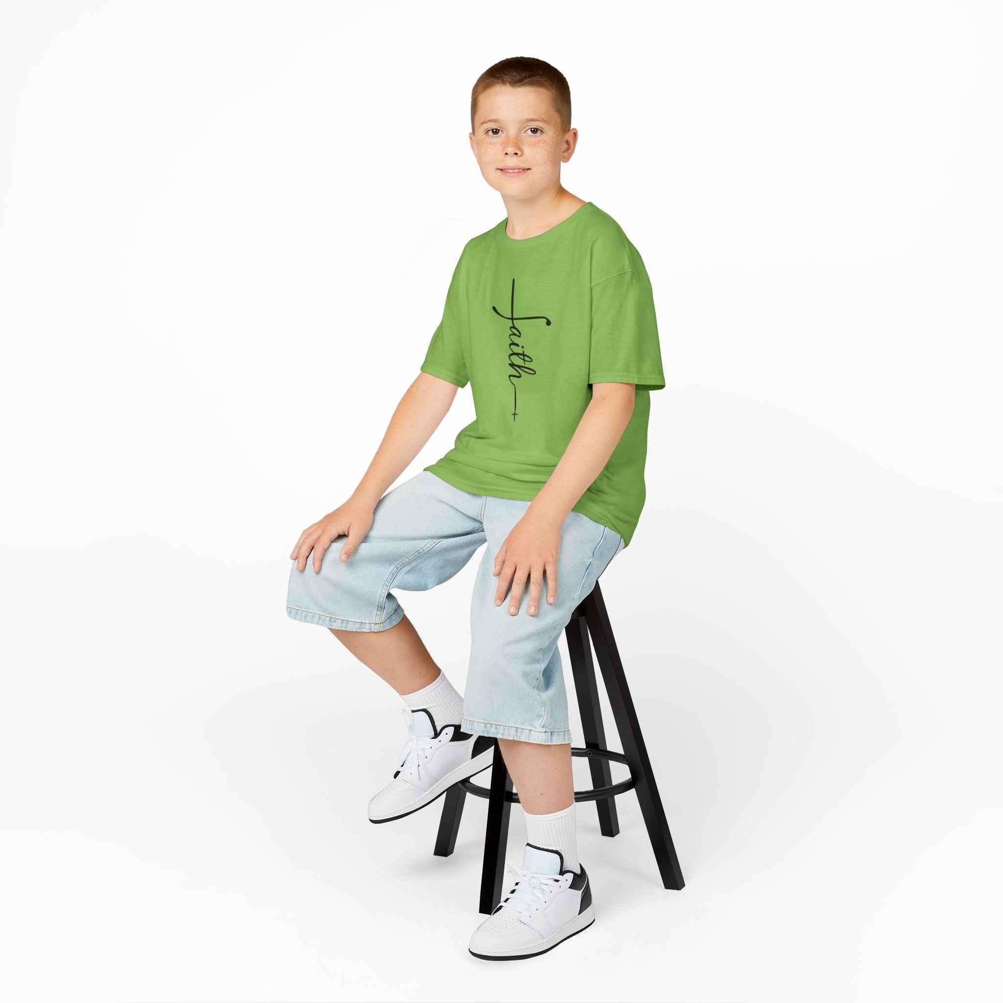Kids Tee — Vertical "faith" Cross Script Graphic