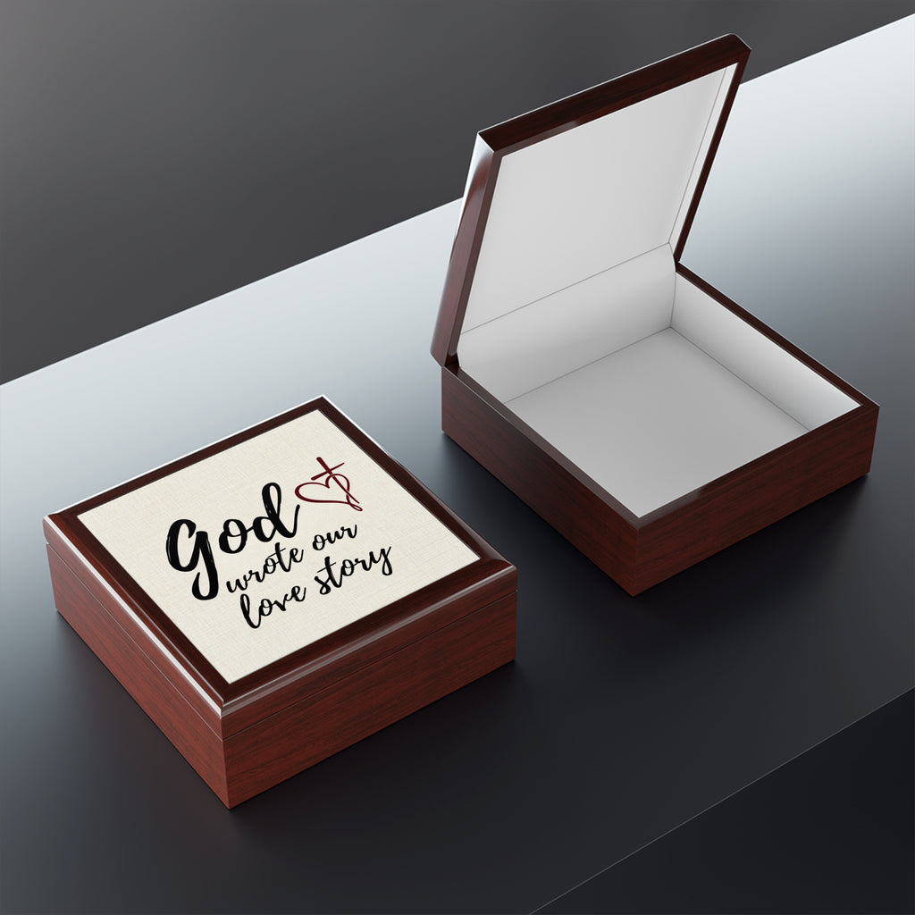Jewelry Box — "God Wrote Our Love Story" Keepsake Box (Faith-Inspired Wedding or Anniversary Gift) - Personalized