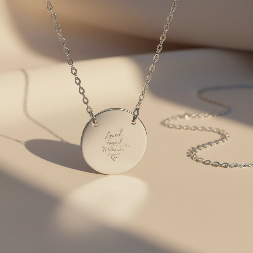 Loved Beyond Measure Engraved Circle Necklace — Ephesians 3:19 Faith Gift