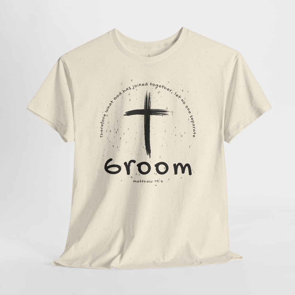 Groom Cross Tee — Christian Wedding Groom T-Shirt (Scripture Verse Design) - Christian - Matthew 19:6