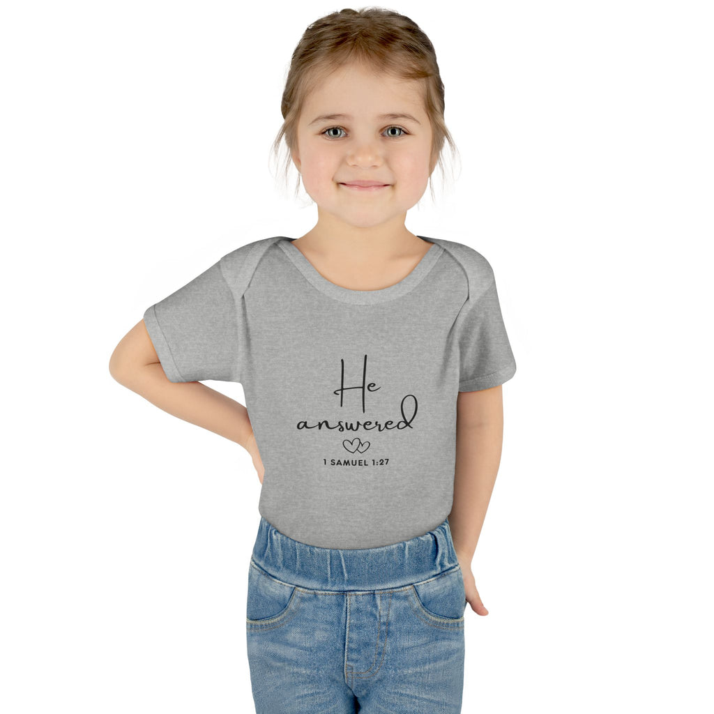 He Answered Infant Bodysuit | 1 Samuel 1:27 Scripture Baby Onesie