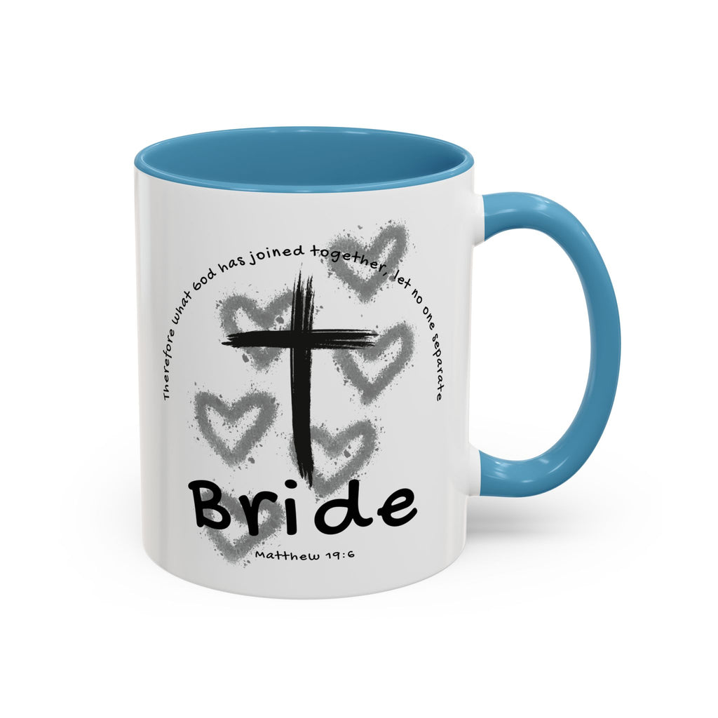 Bride Coffee Mug — Christian Cross & Hearts Accent Mug (Matthew 19:6)