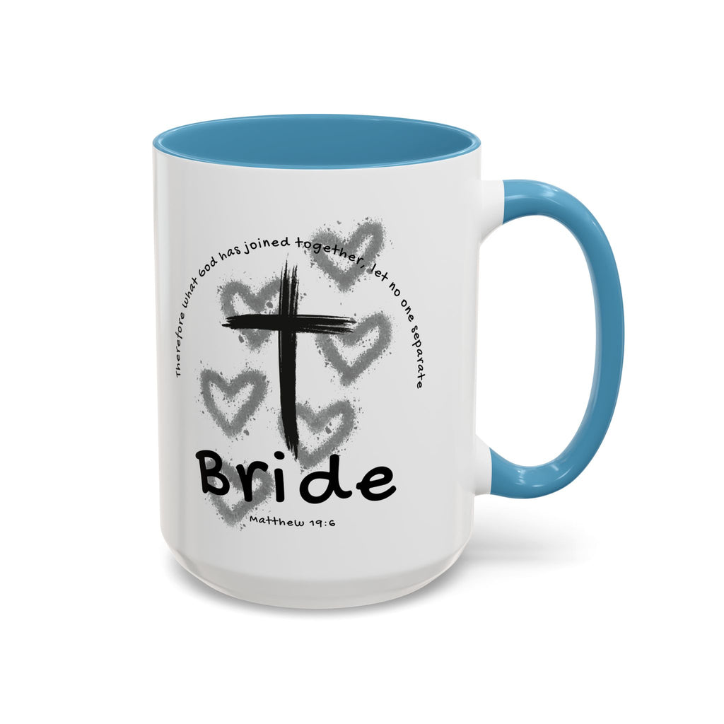 Bride Coffee Mug — Christian Cross & Hearts Accent Mug (Matthew 19:6)