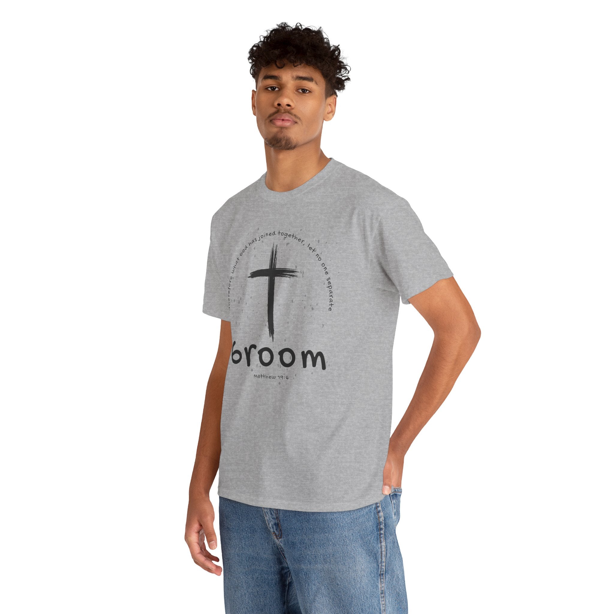Groom Cross Tee — Christian Wedding Groom T-Shirt (Scripture Verse Design) - Christian - Matthew 19:6