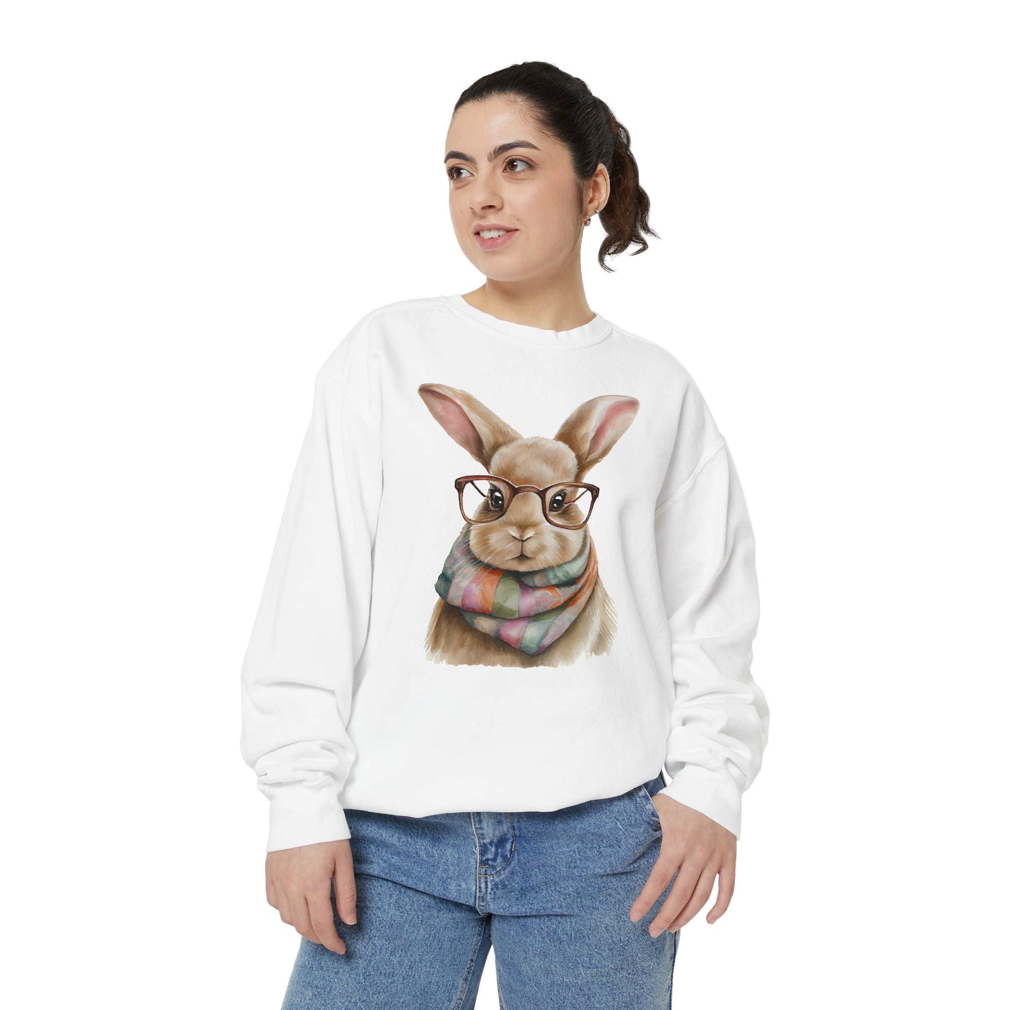 Library Book Bunny in Scarf Sweatshirt (Comfort Colors)