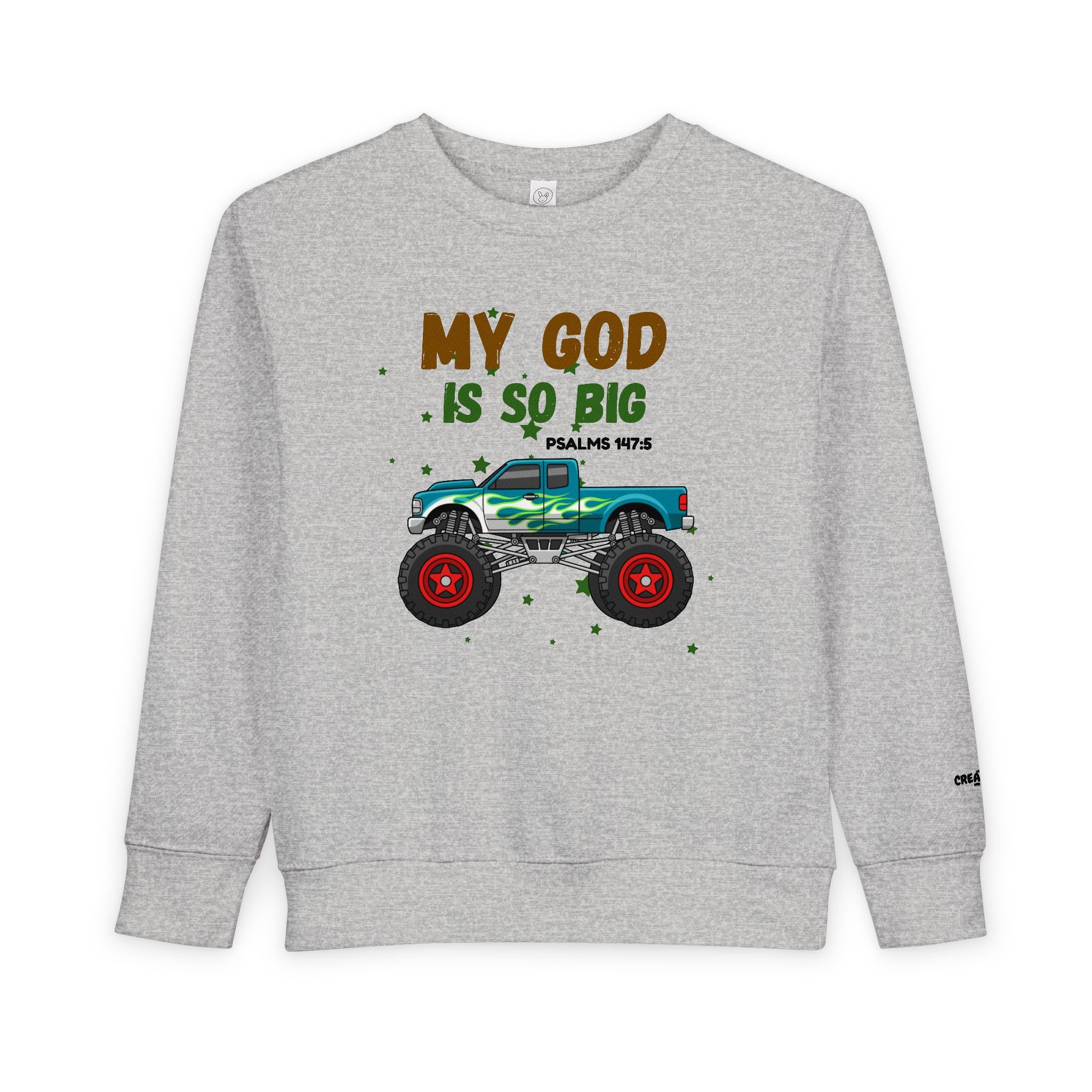 Toddler Sweatshirt — "My God Is So Big" Monster Truck Christian Kids Crewneck
