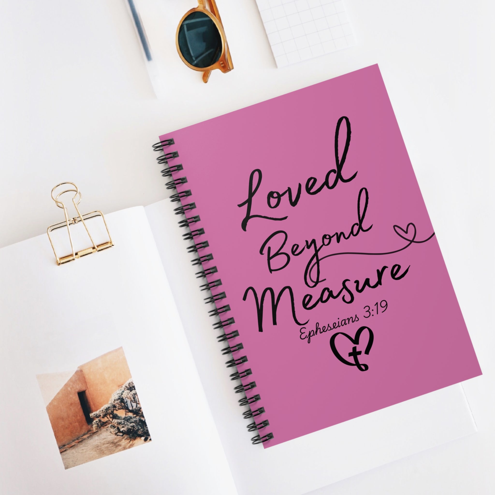 Loved Beyond Measure Spiral Notebook — Christian Journaling Notebook (Ephesians 3:19) - Light Pink