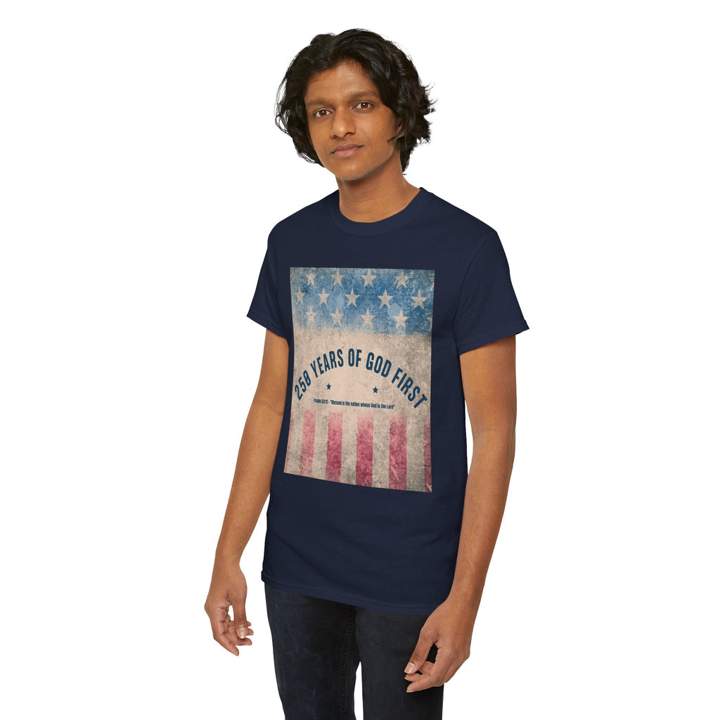 God First 250 Years Vintage American Flag  and Patriotic T-Shirt