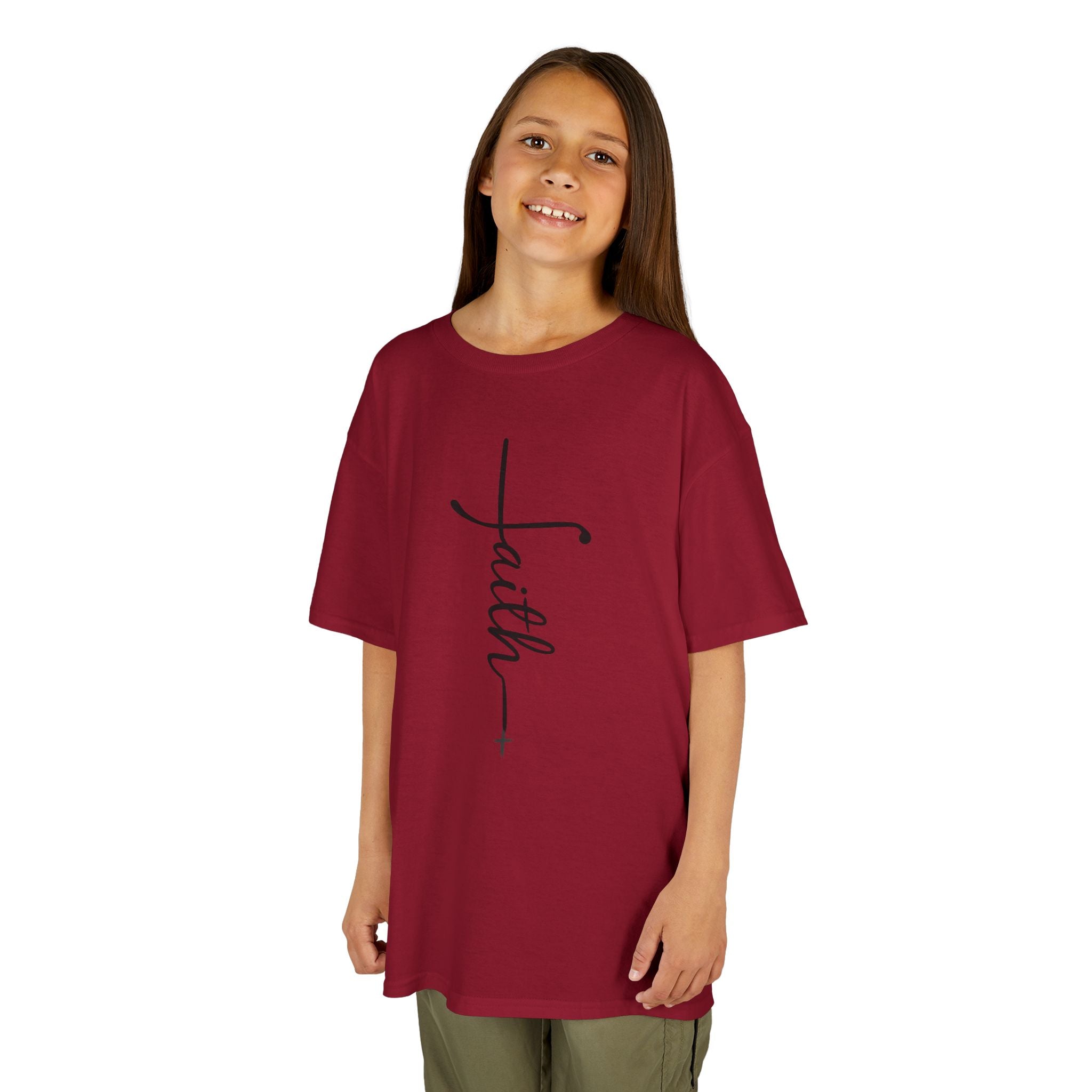 Kids Tee — Vertical "faith" Cross Script Graphic