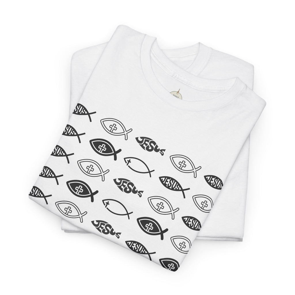 Christian Fish Pattern T‑Shirt — Ichthys Faith Tee - JESUS FISH
