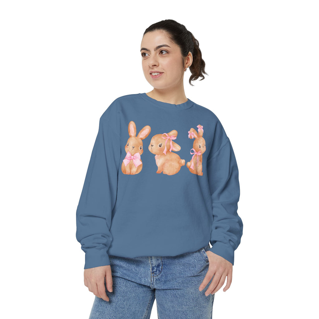 Comfort Colors - Easter Bunny Trio Sweatshirt — Cute Pastel Rabbit Graphic Pullover