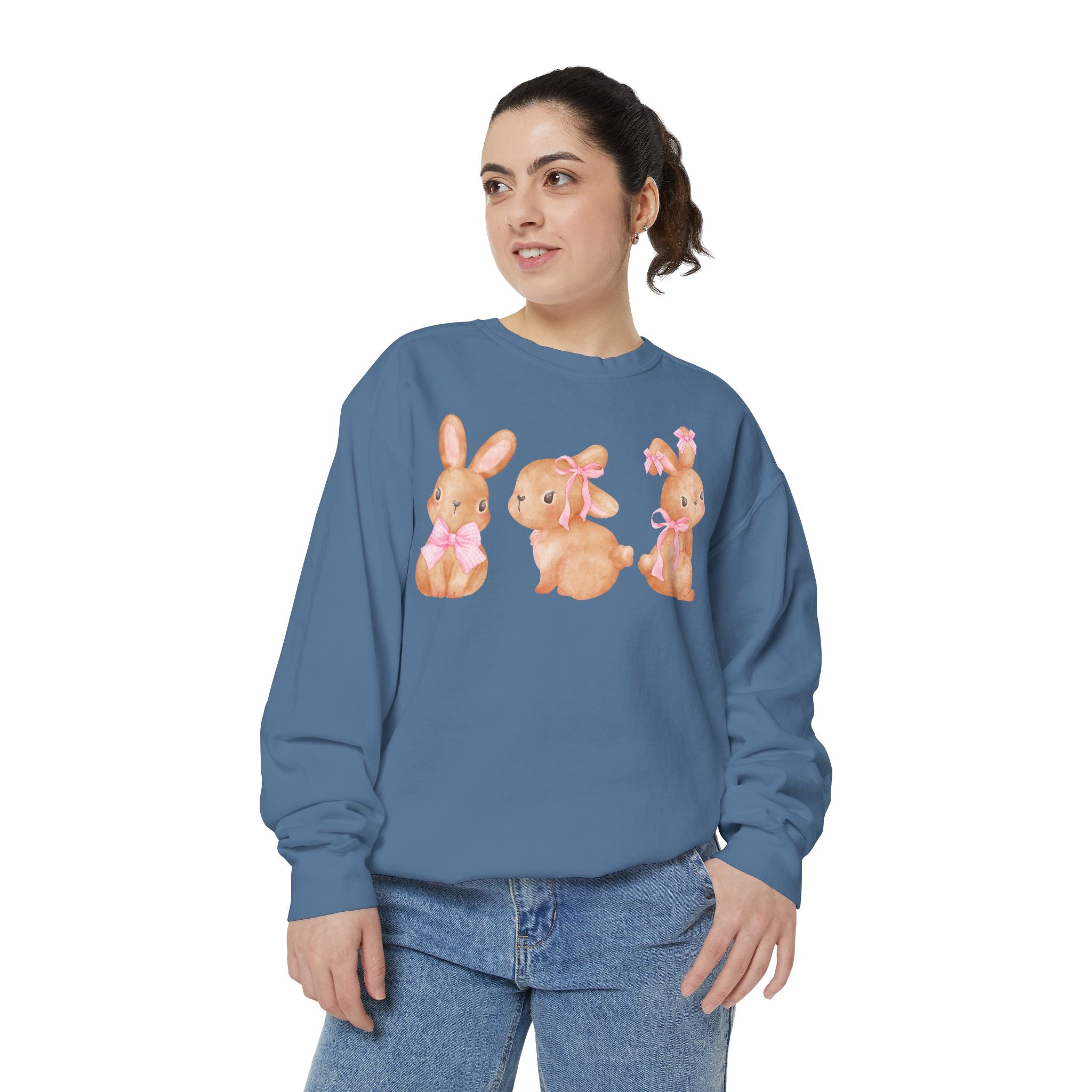 Comfort Colors - Easter Bunny Trio Sweatshirt — Cute Pastel Rabbit Graphic Pullover