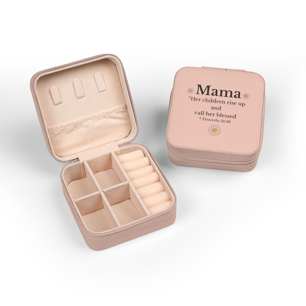 Travel Jewelry Case — "Mama" Floral Compact Organizer (Bible Verse Gift)