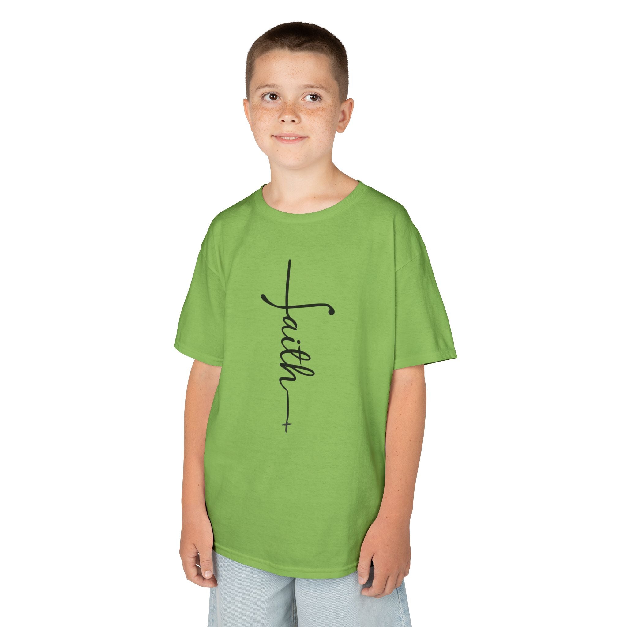 Kids Tee — Vertical "faith" Cross Script Graphic
