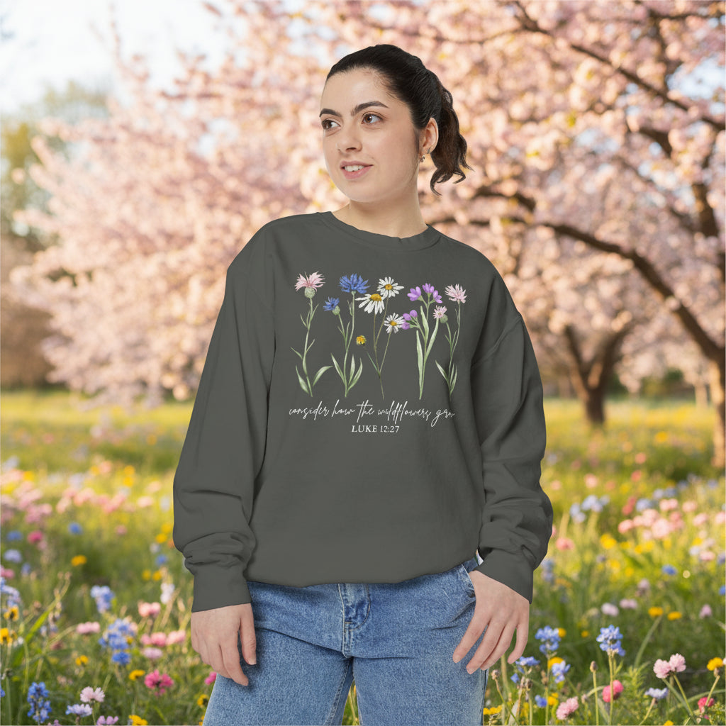 Floral Wildflower Sweatshirt — "comfort lies in allowing yourself to grow"