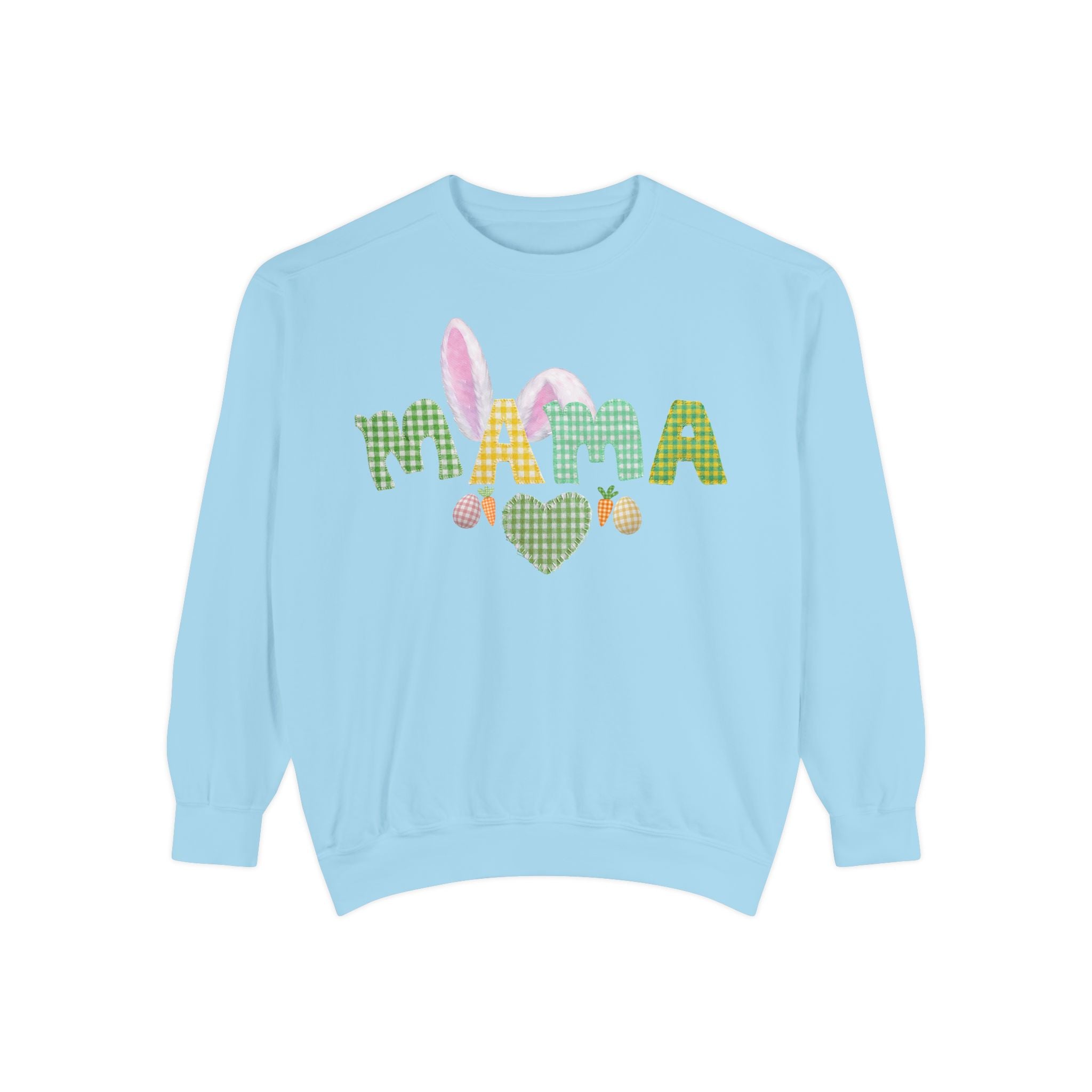 Mama Easter Bunny Sweatshirt — Cute Plaid ‘MAMA’ with Bunny Ears & Eggs