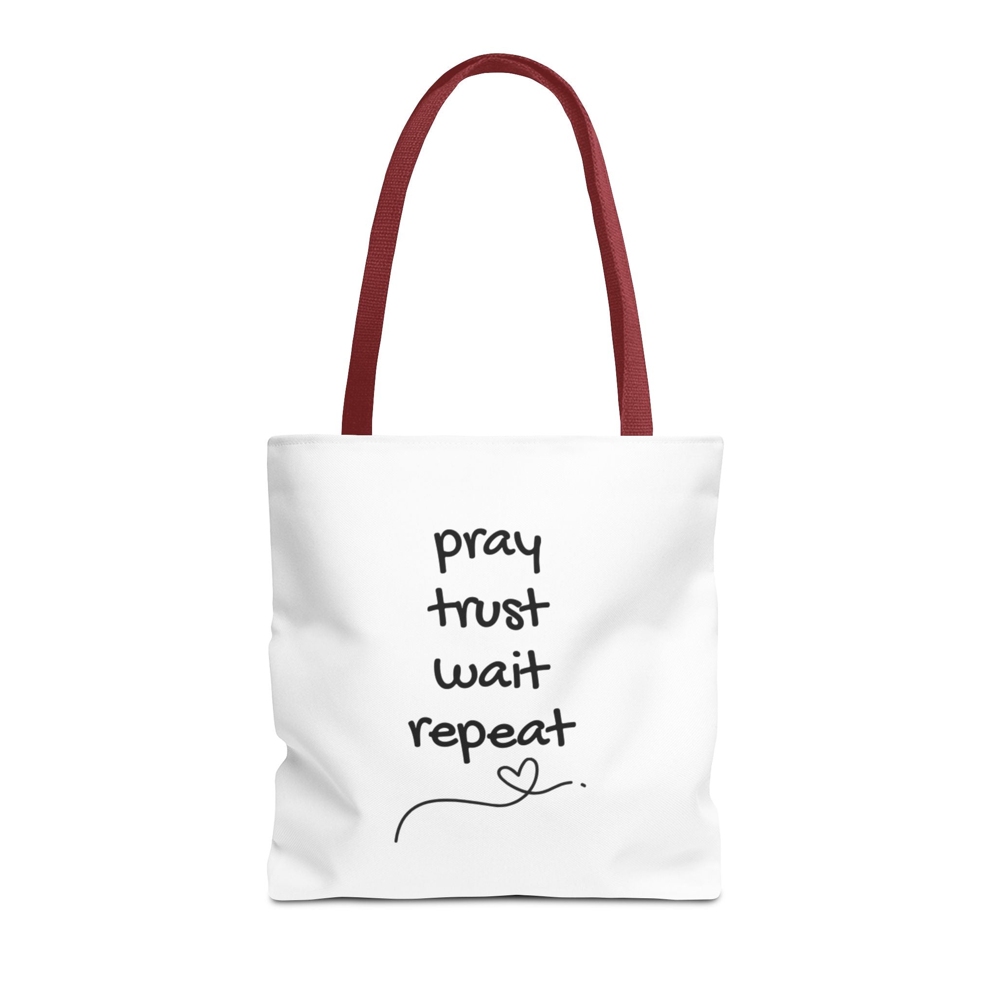 Pray Trust Wait Repeat Tote Bag — Inspirational Faith Canvas Tote