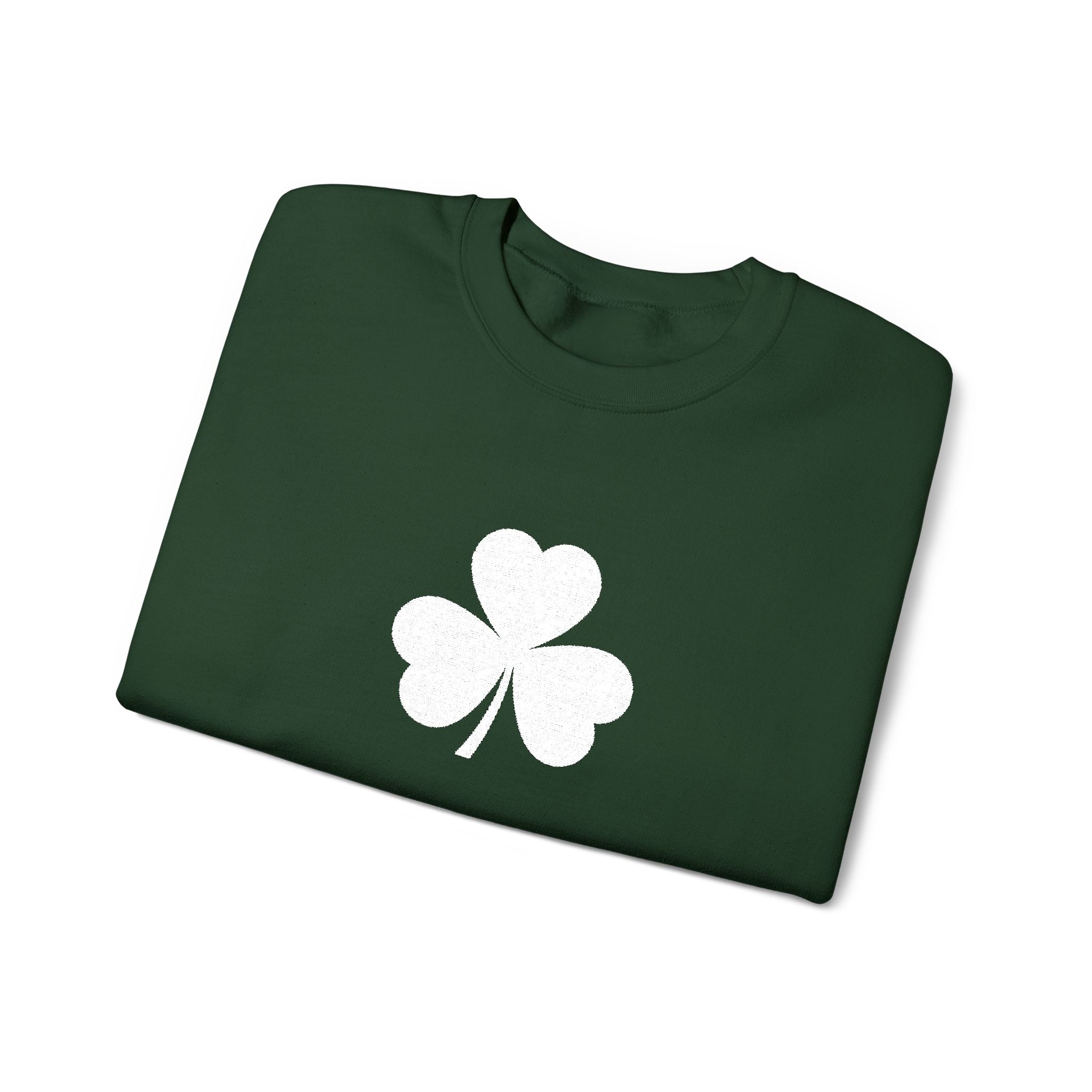 Embroidered Shamrock Crewneck Sweatshirt — Simple White Clover St. Patrick’s Day Pullover