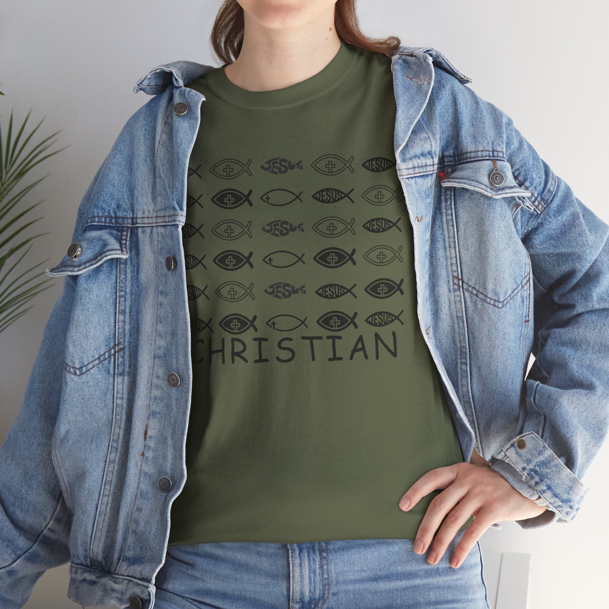 Christian Fish Pattern T‑Shirt — Ichthys Faith Tee - JESUS FISH