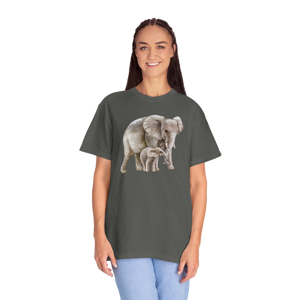 Elephant Mom & Baby T-Shirt — Realistic Wildlife Graphic Tee Comfort Colors