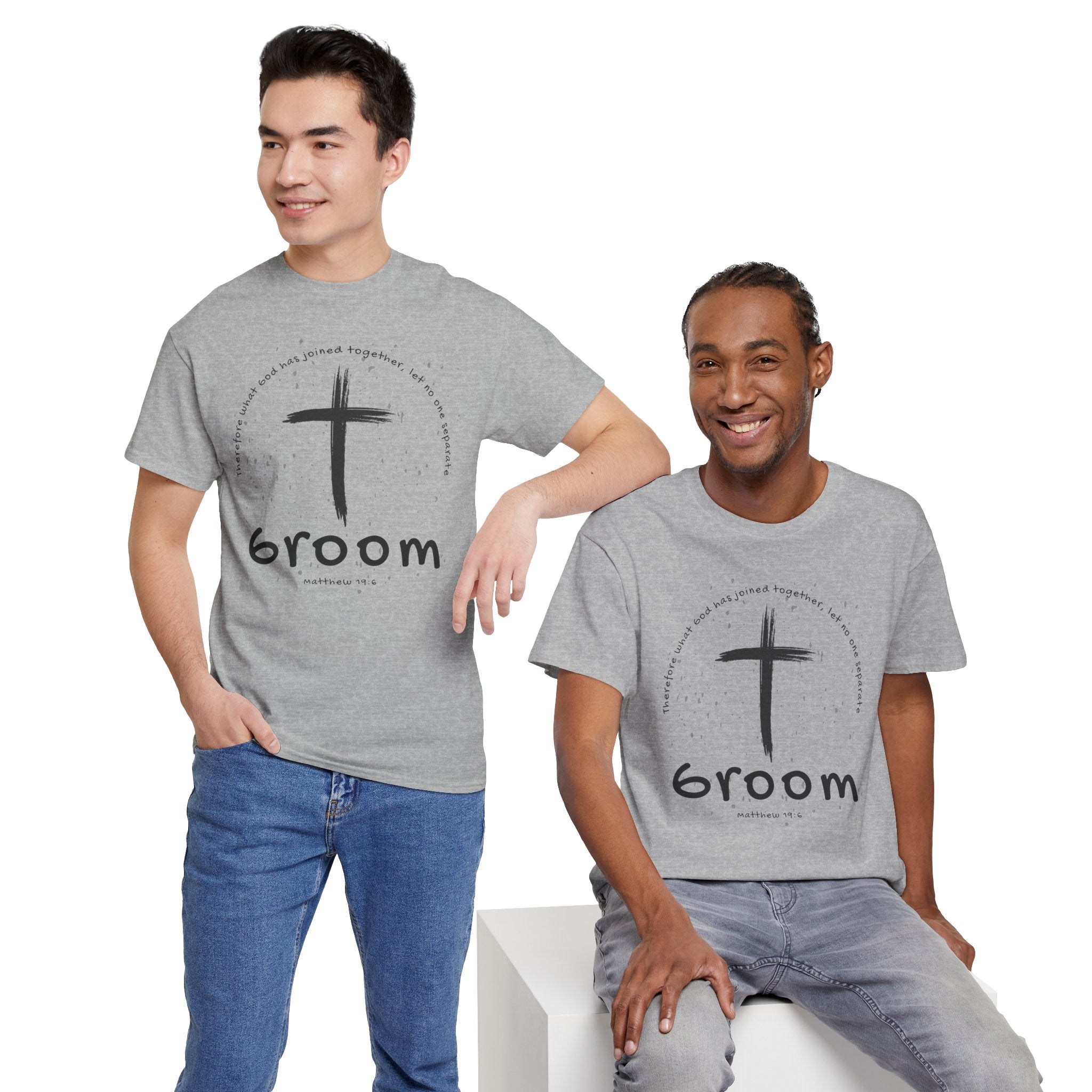 Groom Cross Tee — Christian Wedding Groom T-Shirt (Scripture Verse Design) - Christian - Matthew 19:6