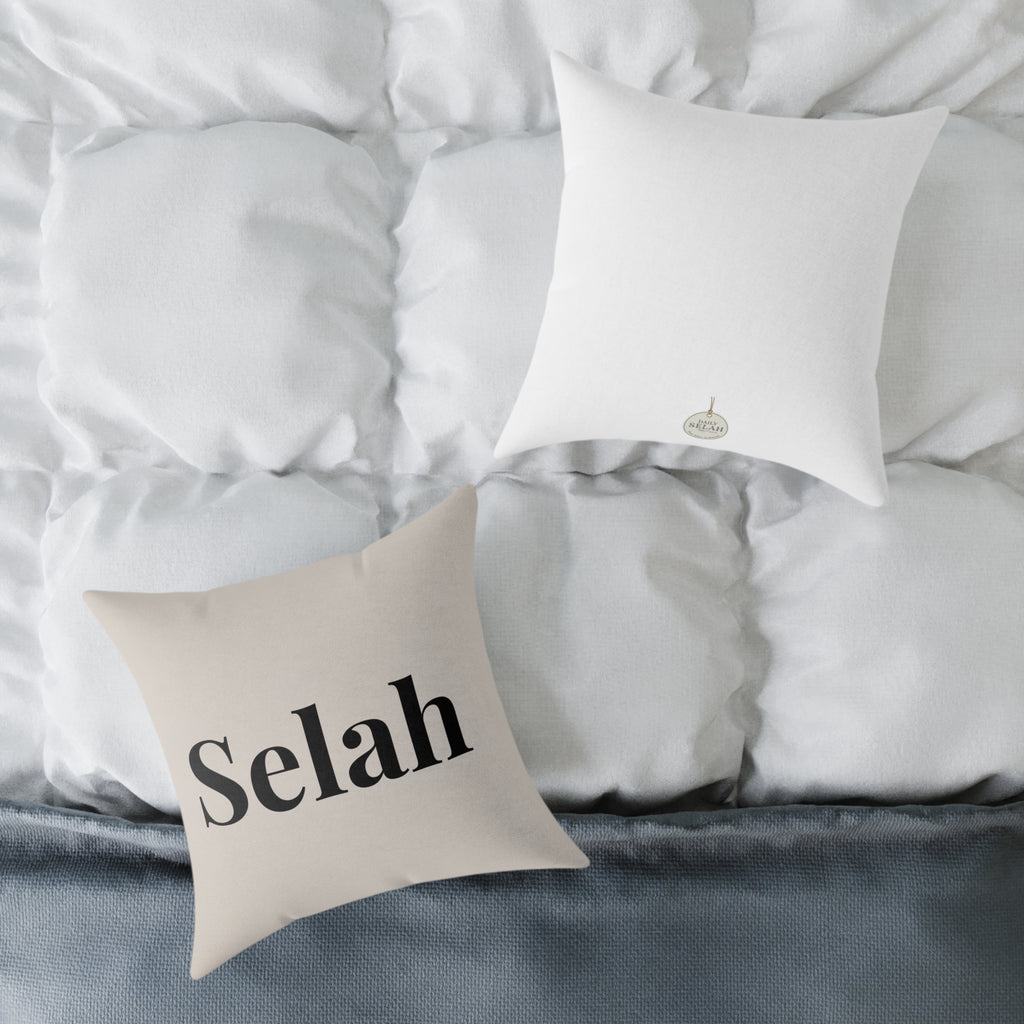 Selah Decorative Pillow - Minimalist Faith Inspired Square Canvas Accent Cushion