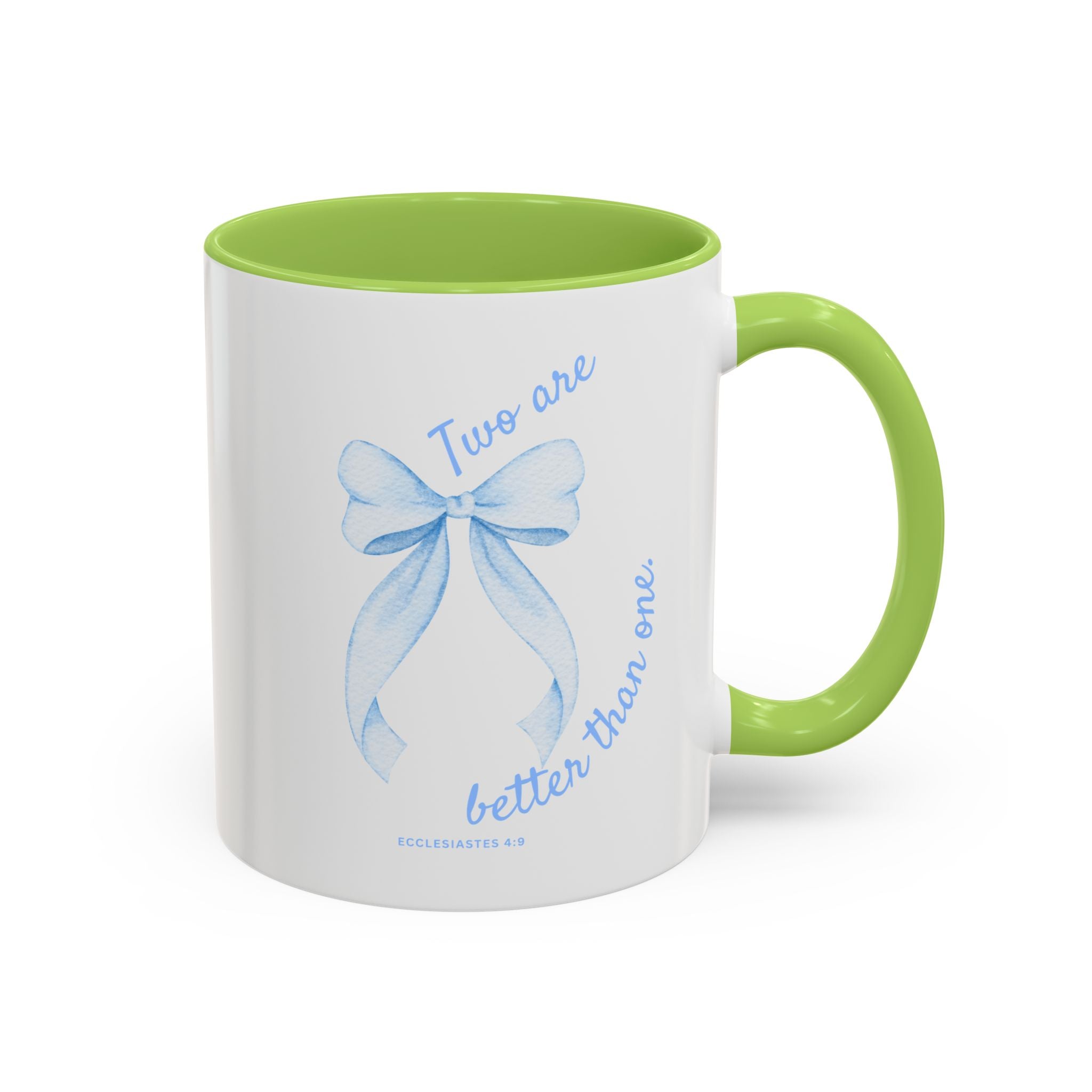 Accent Coffee Mug - "Two are better than one" Blue Ribbon Ceramic Mug Christian Wedding