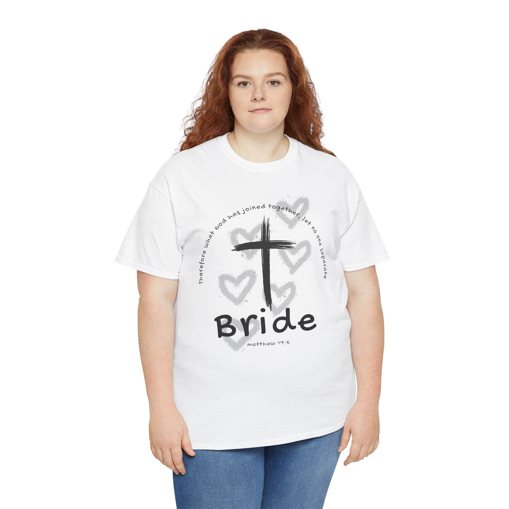 Bride T-Shirt — Christian Cross & Hearts Bridal Faith Tee - Christian - Matthew 19:6