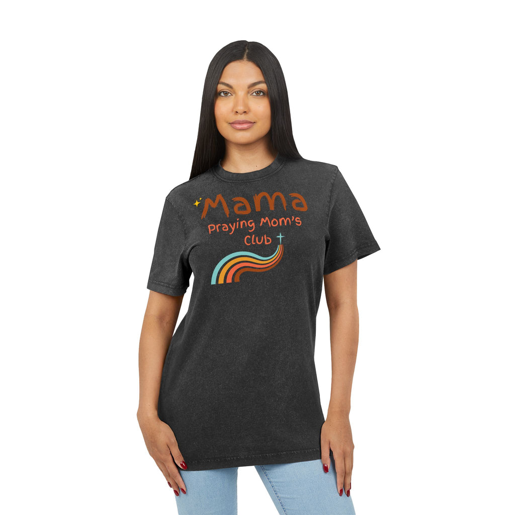 Mama Praying Moms Club Acid Wash Tee — Retro Rainbow Christian Mom Shirt