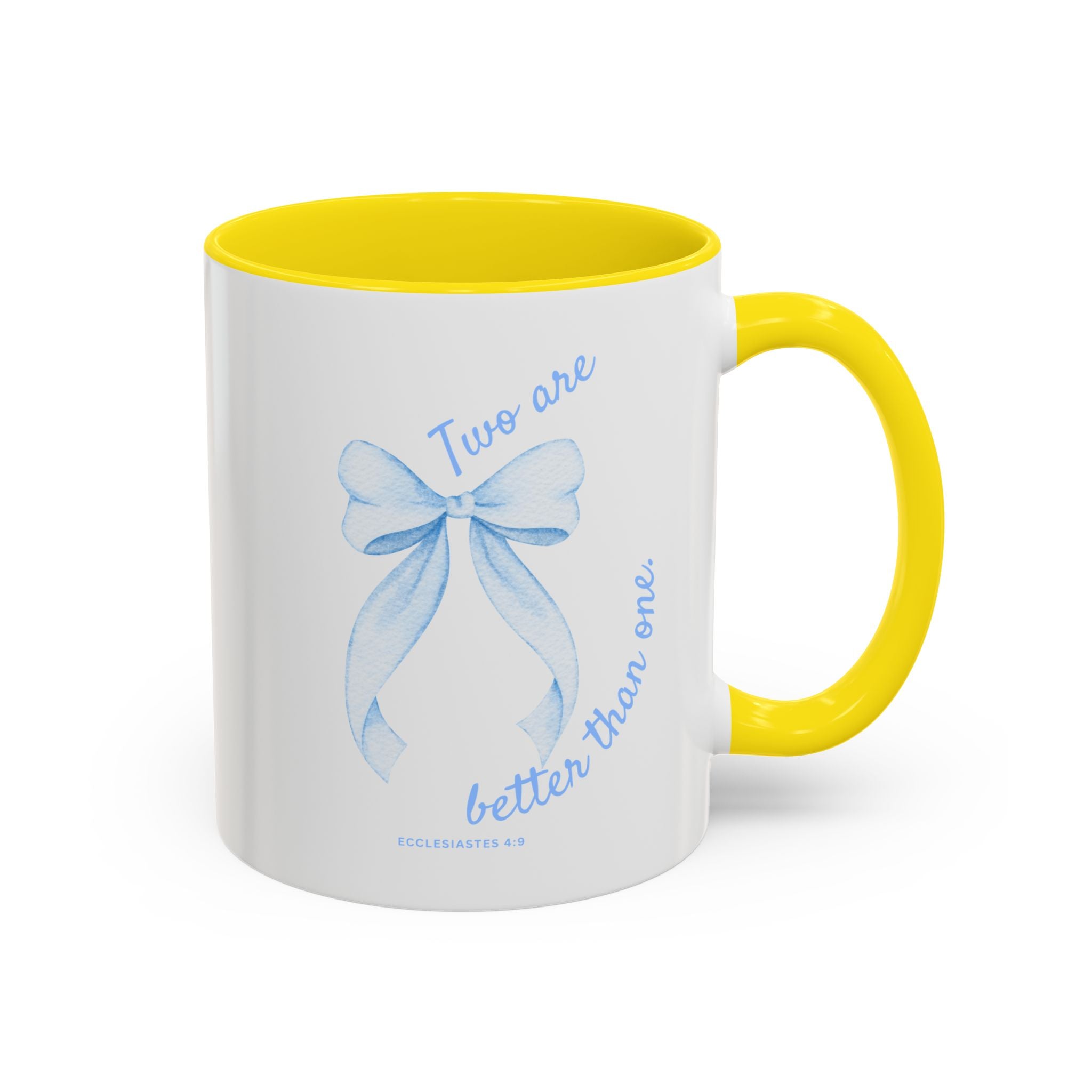 Accent Coffee Mug - "Two are better than one" Blue Ribbon Ceramic Mug Christian Wedding