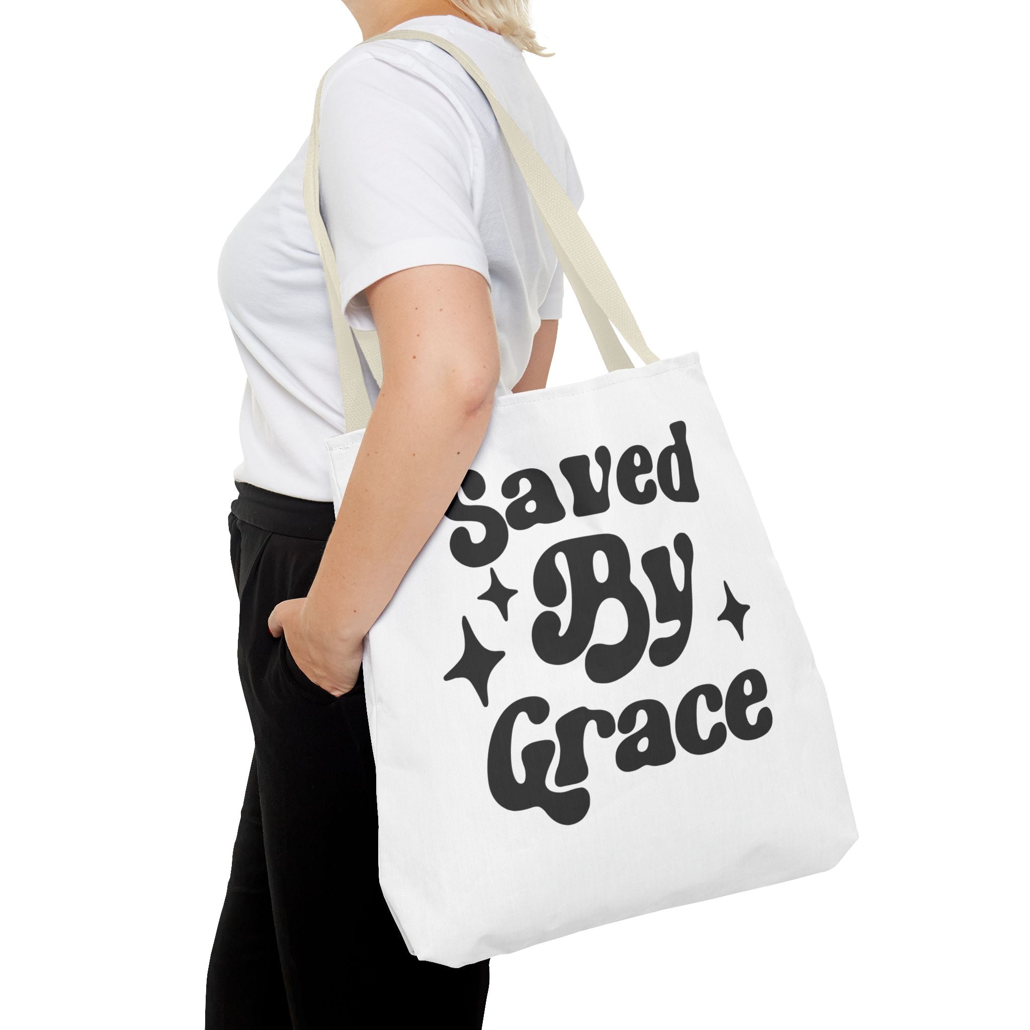 Saved By Grace Tote Bag — Christian Faith Statement Canvas Tote