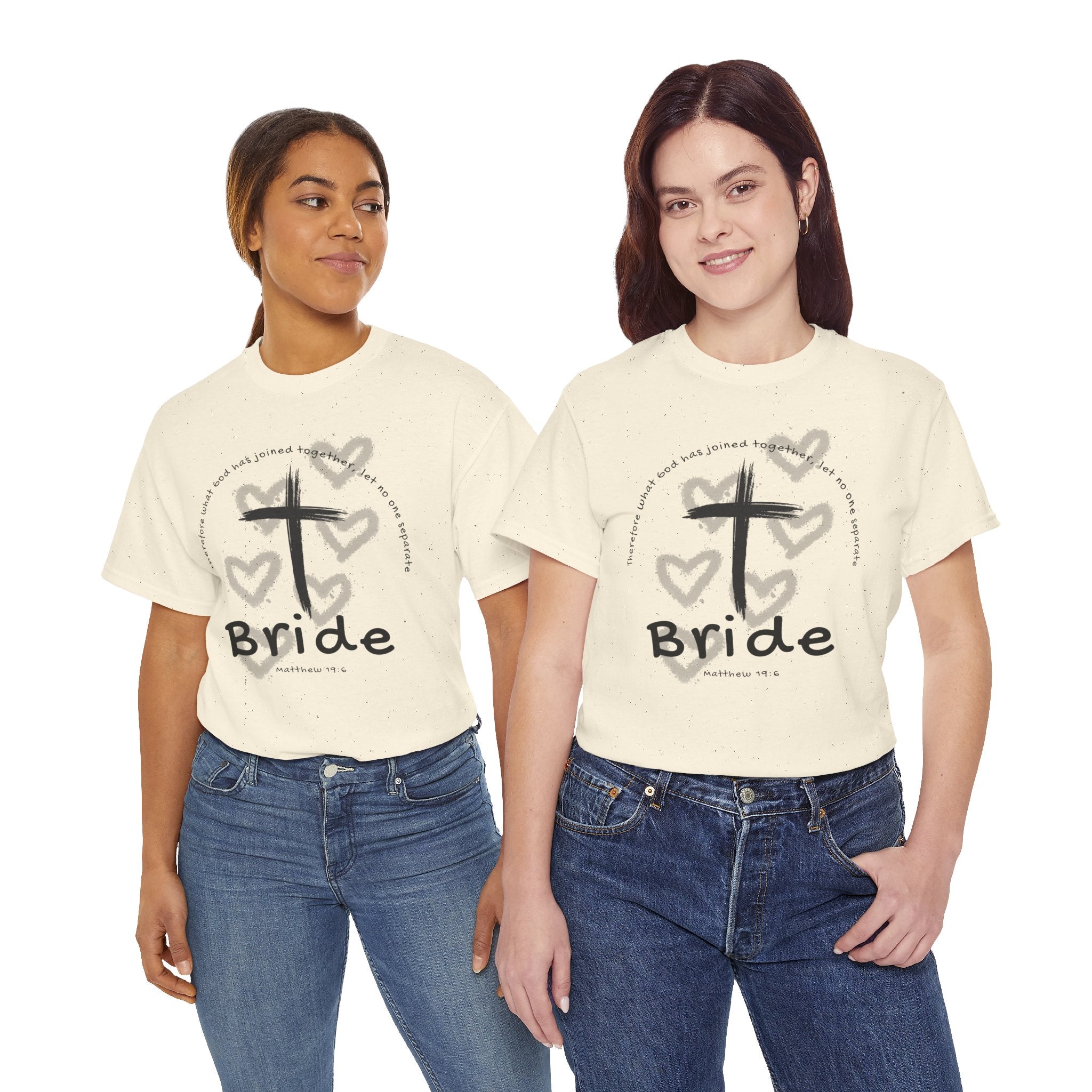 Bride T-Shirt — Christian Cross & Hearts Bridal Faith Tee - Christian - Matthew 19:6