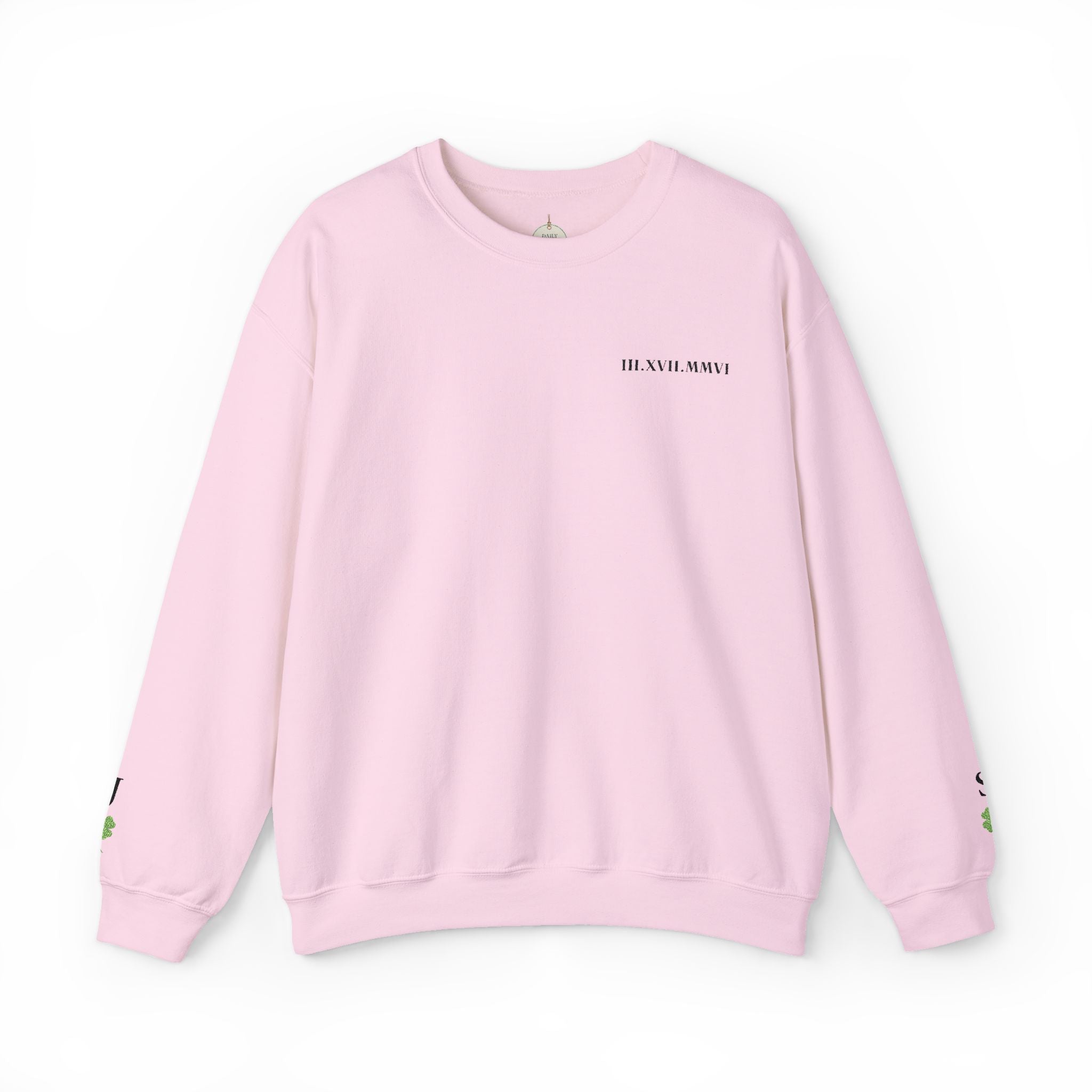 Embroidered - Personalized - Couples - Crewneck Sweatshirt — Minimal 'Human Being' Chest Text with Small Sleeve Floral Accents