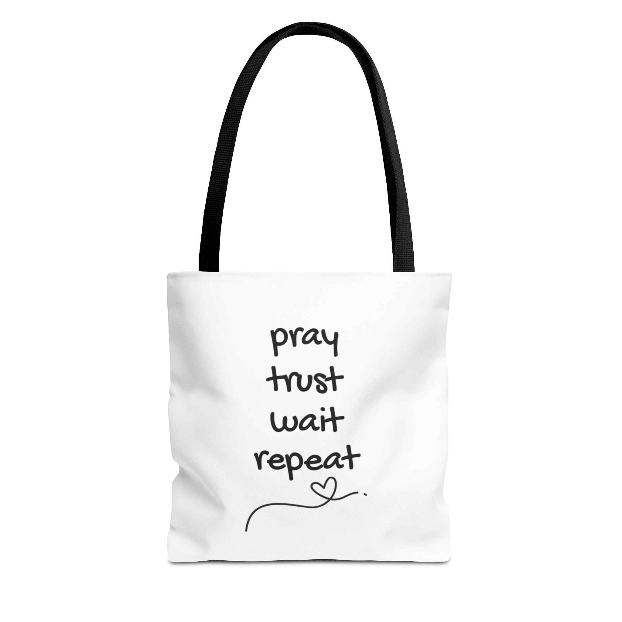 Pray Trust Wait Repeat Tote Bag — Inspirational Faith Canvas Tote