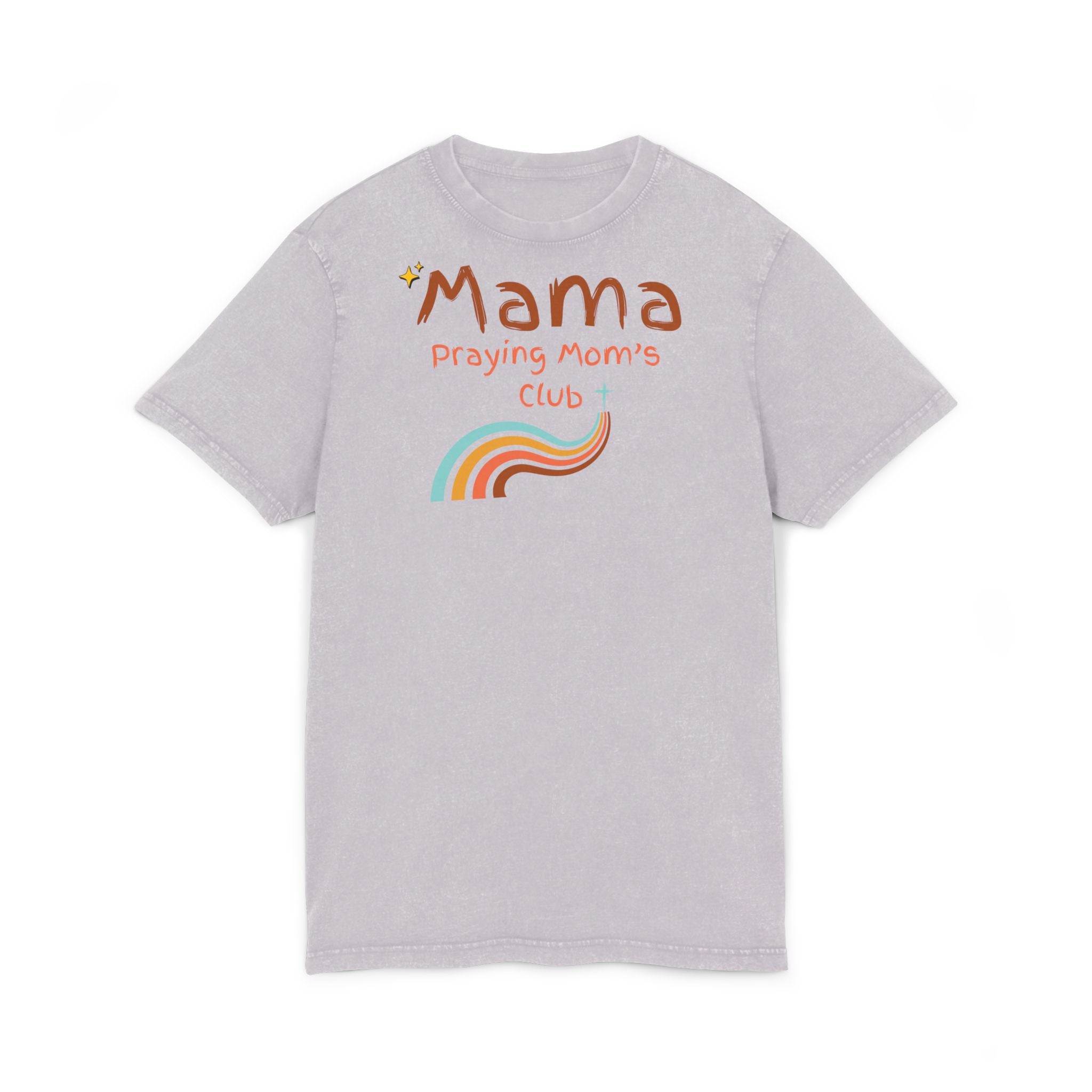 Mama Praying Moms Club Acid Wash Tee — Retro Rainbow Christian Mom Shirt